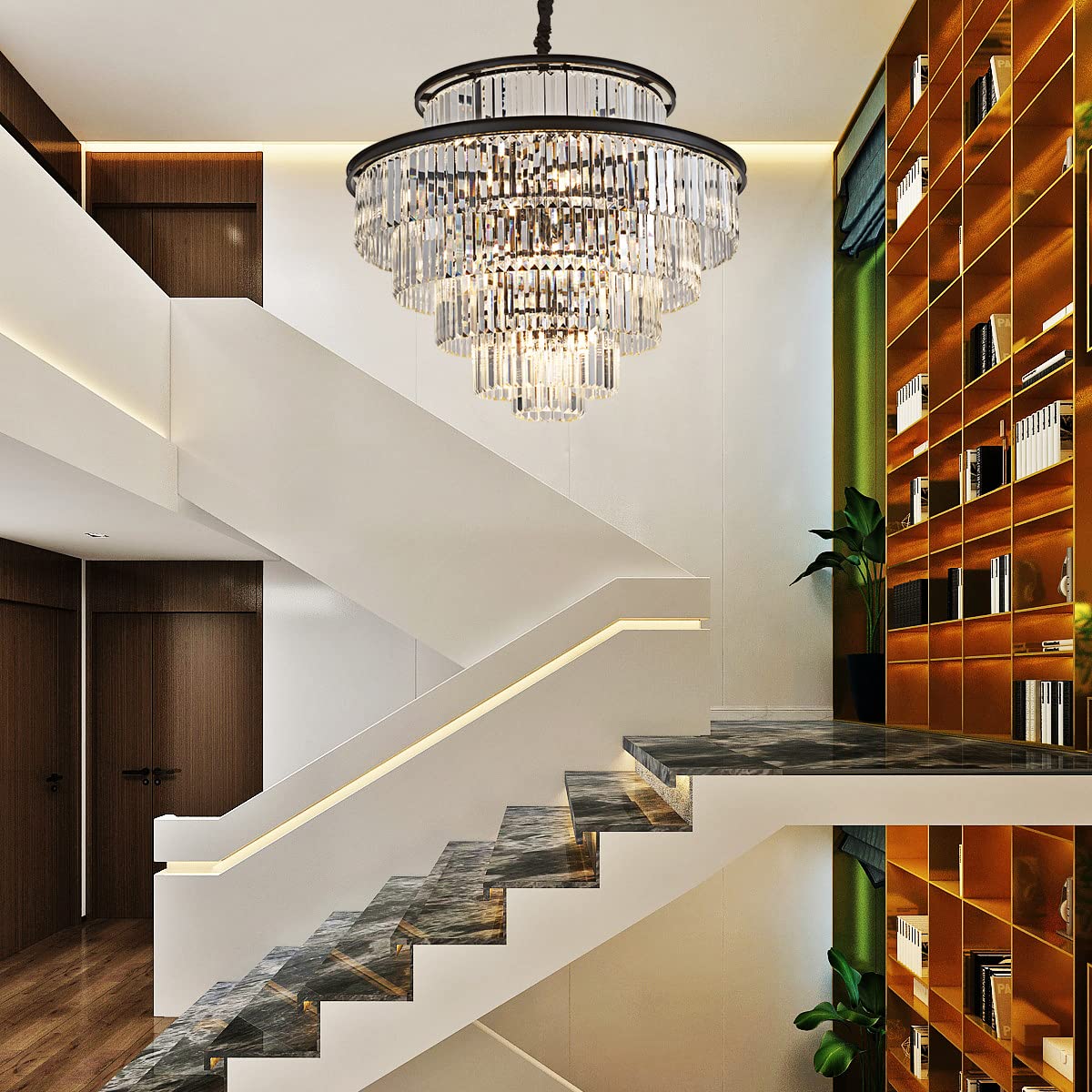 23" 8-Light Modern Crystal Chandelier Light Fixtures 2 Rings Gold Luxury Chandeliers for Dining Room Round Hanging Pendant Lighting for Living Room Kitchen Entryway Bedroom