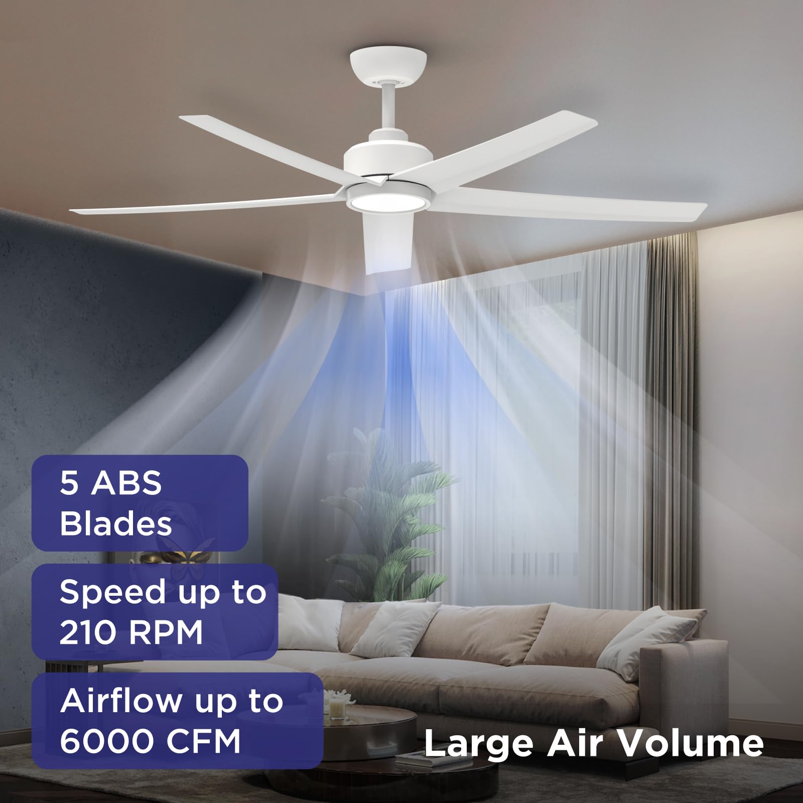 Ceiling Fans with Lights, 52 inch Black Ceiling Fan with Light and Remote Control, 3CCT, Quiet DC Motor, 5 Blades Modern Ceiling Fan for Living Room Farmhouse Bedroom