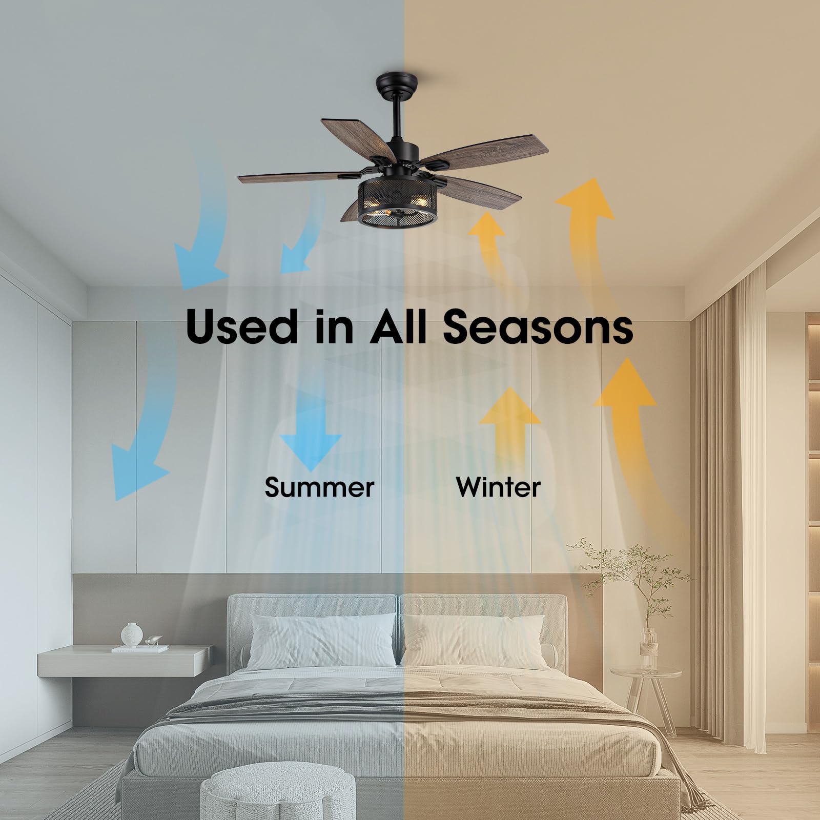 42 Inch Ceiling Fans with Lights and Remote/APP Control, Brown Ceiling Fan for Bedroom Living Room and Patio, Caged Ceiling Fan with 2 E26 LED Lights(Bulbs not Included), Indoor and Outdoor