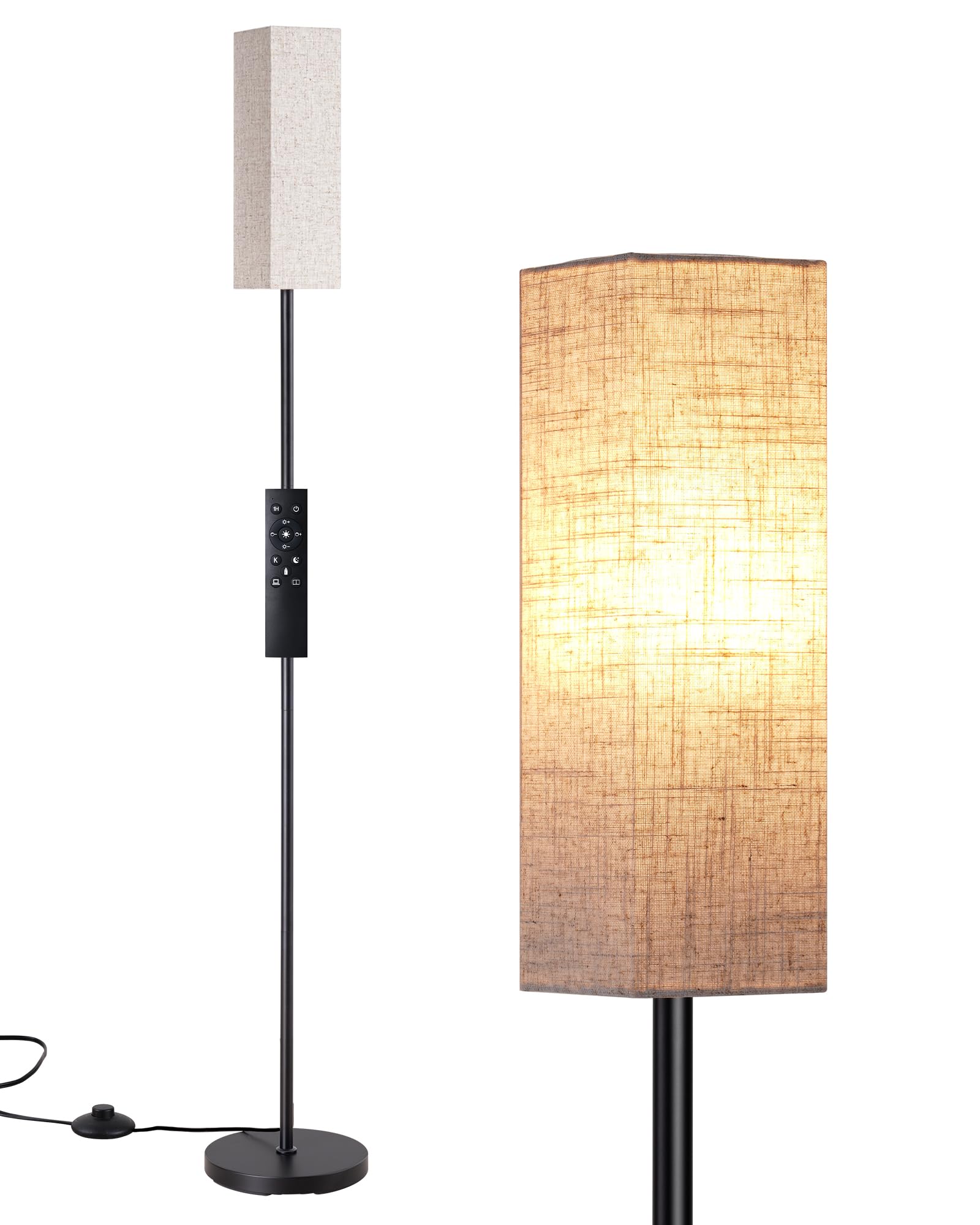 EDISHINE Modern Corner Floor Lamp with Remote, Stepless Dimmable Minimalist Reading Lamp, 65" Tall Pole Lamp for Living Room, Bedroom, Office, 9W LED Bulb Included (Gold)