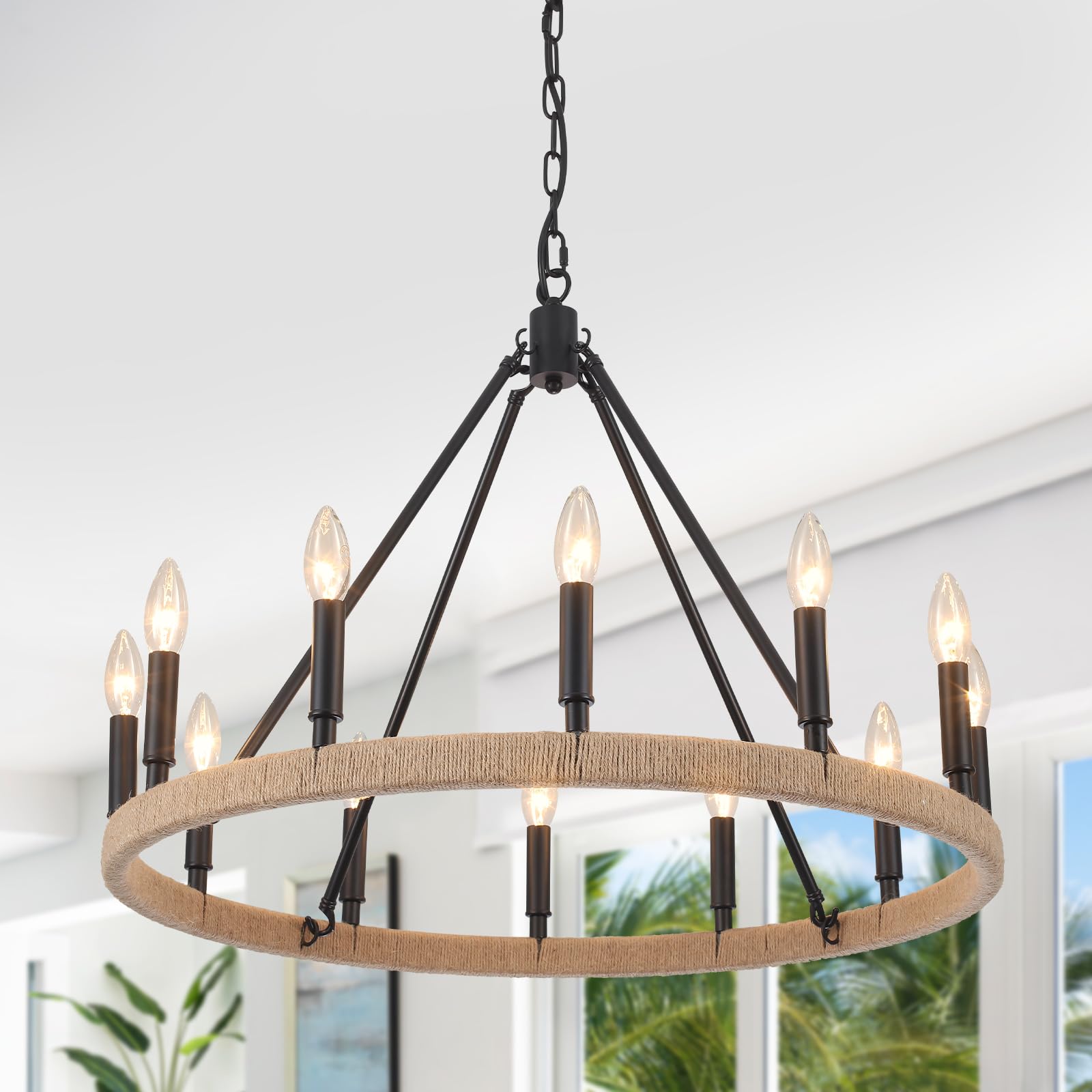 Black Chandelier, 6-Light Farmhouse Chandelier for Dining Room Lighting Fixture, Rustic Industrial Modern Candle Chandelier for Bedroom, Kitchen, Living Room, Foyer, Hallway and Entryway