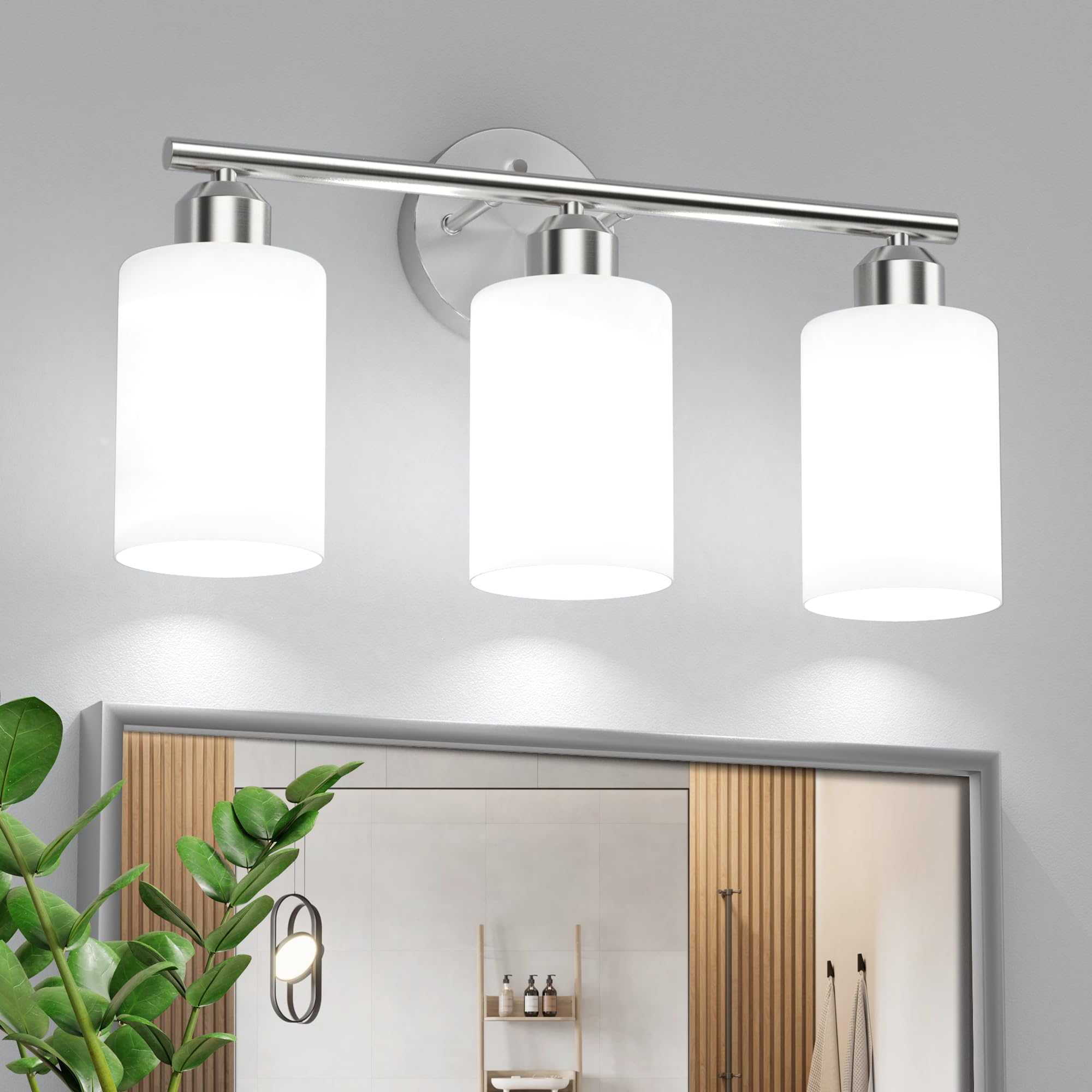 Bathroom Vanity Light Fixtures Matte Black Bathroom Lighting Fixture, 3 Lights Bathroom Light Fixture Over Mirror, Modern Black Vanity Light, UL Certified Wall Sconces with Glass Shades