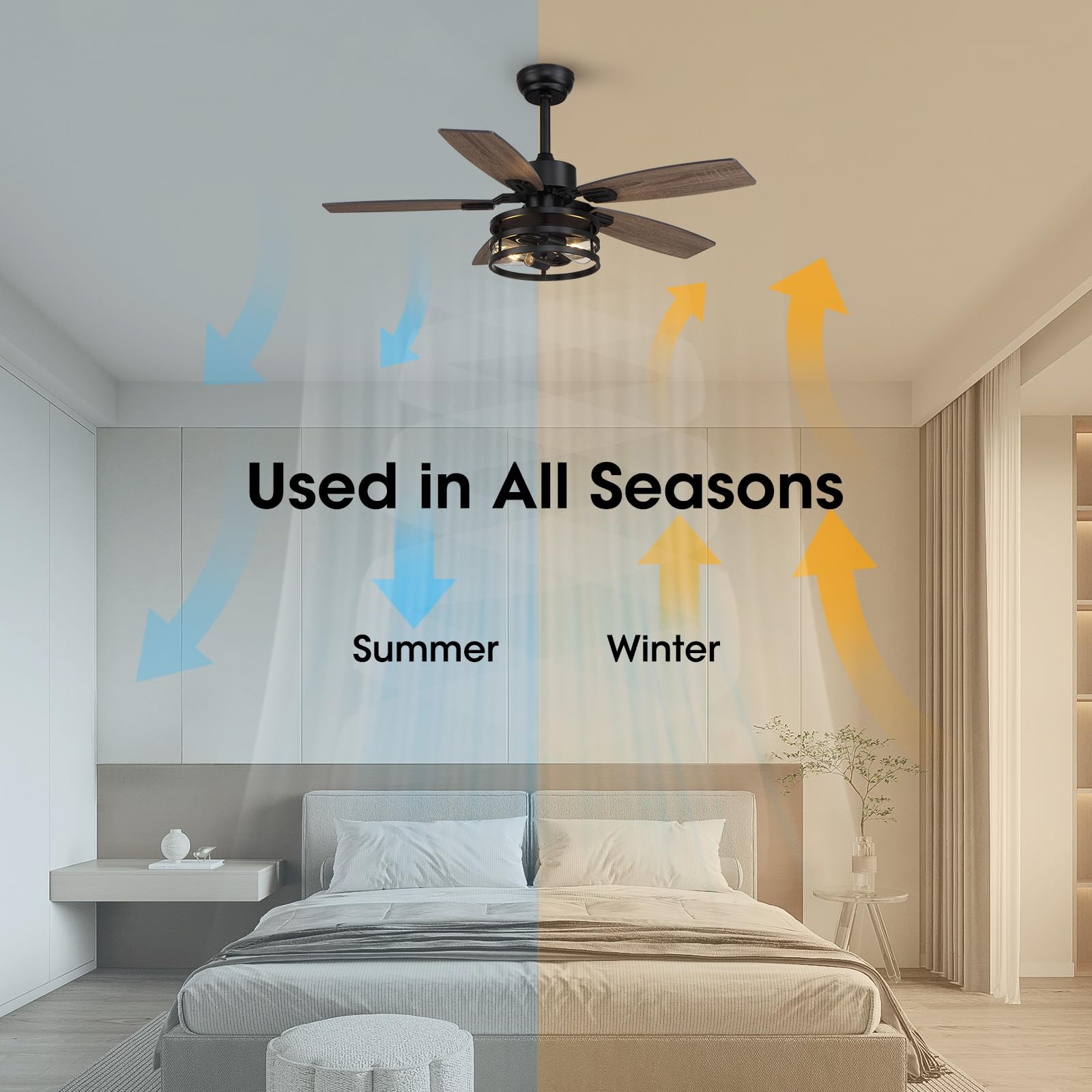 42 Inch Ceiling Fans with Lights and Remote/APP Control, Brown Ceiling Fan for Bedroom Living Room and Patio, Caged Ceiling Fan with 2 E26 LED Lights(Bulbs not Included), Indoor and Outdoor