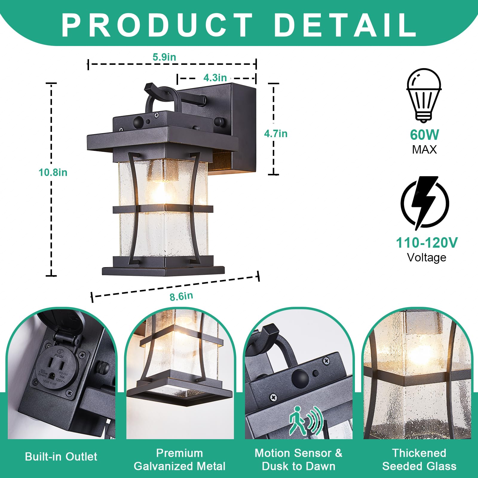 Outdoor Pendant Light Fixture with Dusk to Dawn Sensor Exterior Hanging Lantern with Adjustable Chain Black with Seeded Glass Outside Lights for House Patio Front Porch Lighting