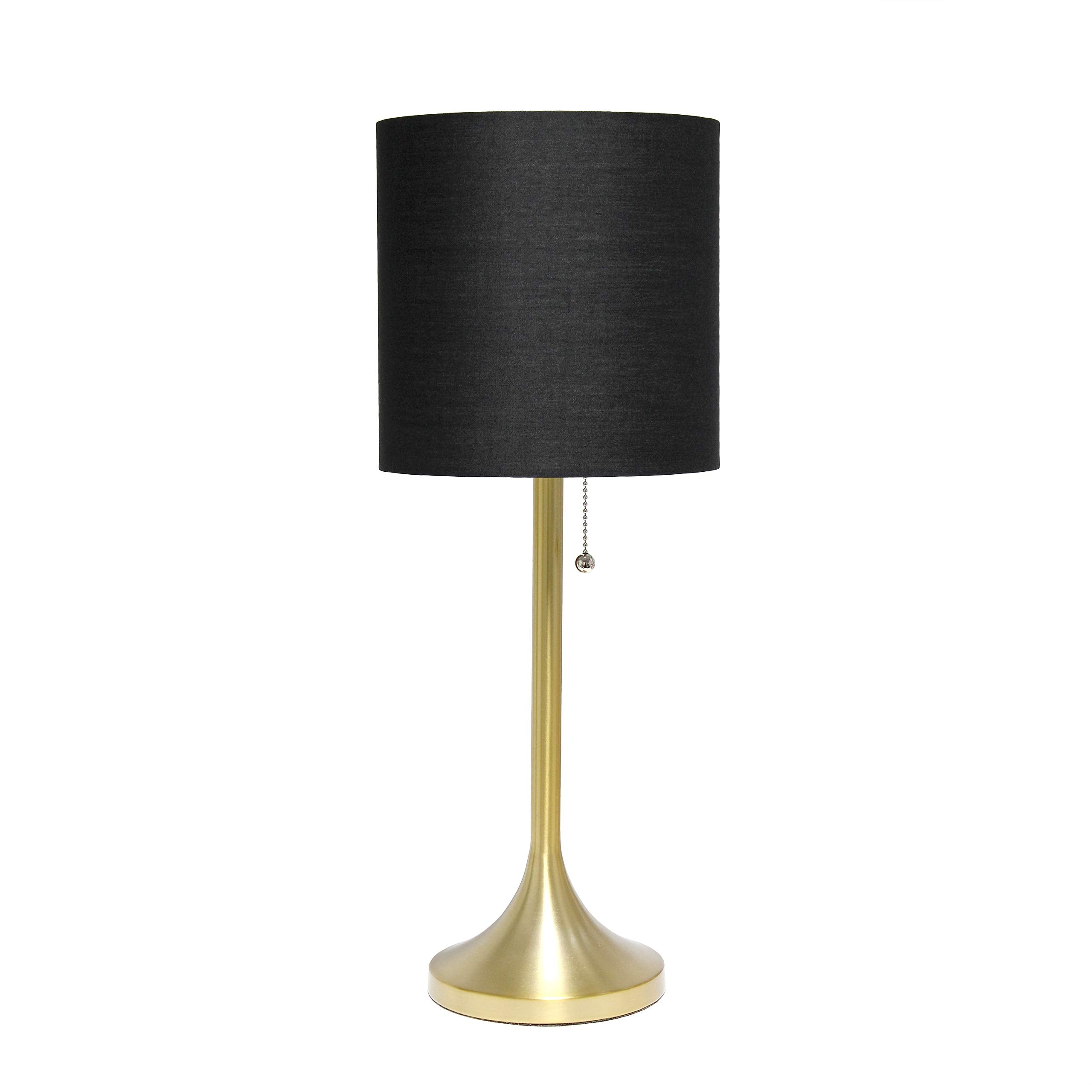 Tapered Fabric Drum Shade Table Lamp, Gold and White, 8 x 8 x 21