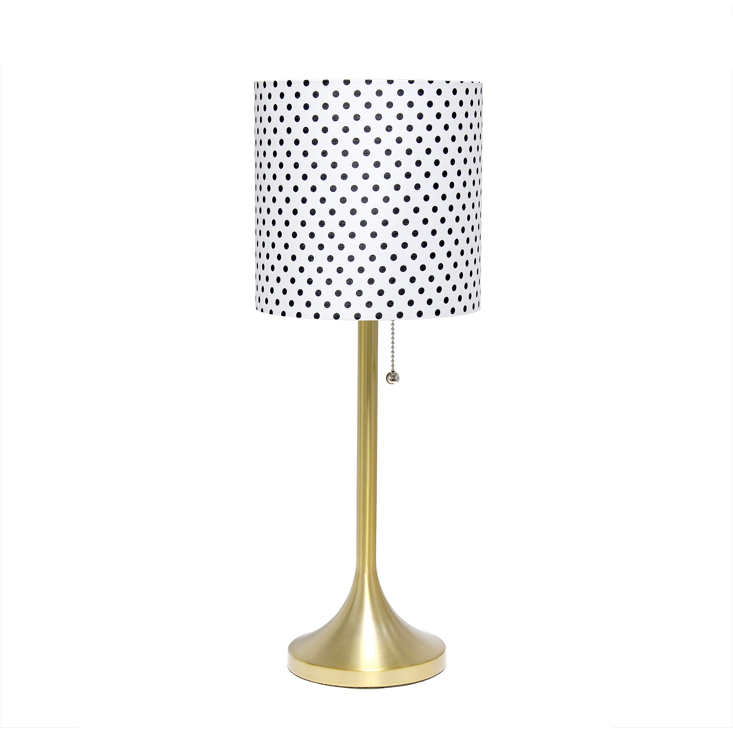 Tapered Fabric Drum Shade Table Lamp, Gold and White, 8 x 8 x 21