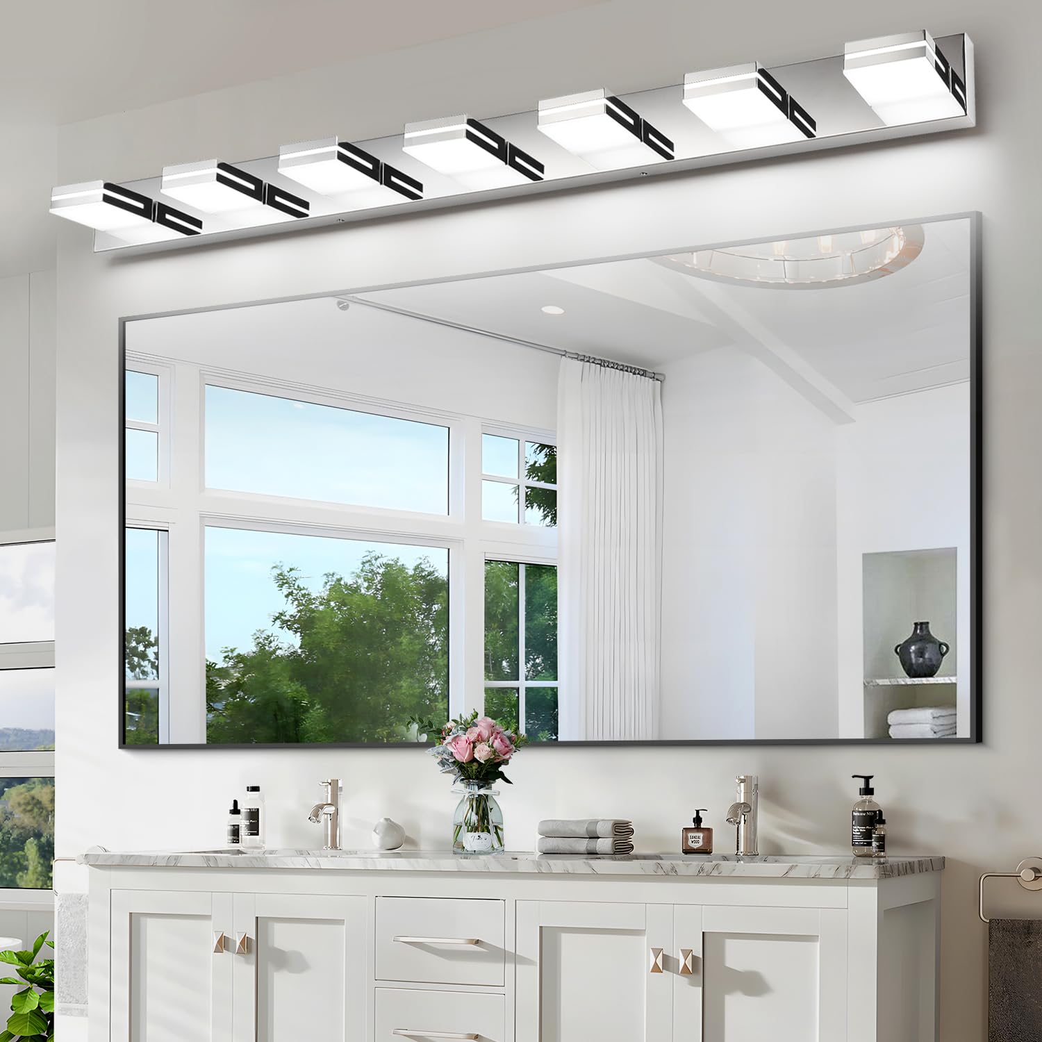 LED Modern Bathroom Vanity Light Fixtures (3-Light, 24-Inch), Matte Black Modern Acrylic Bathroom Wall Lighting Fixtures Over Mirror (Cool White 6000K)