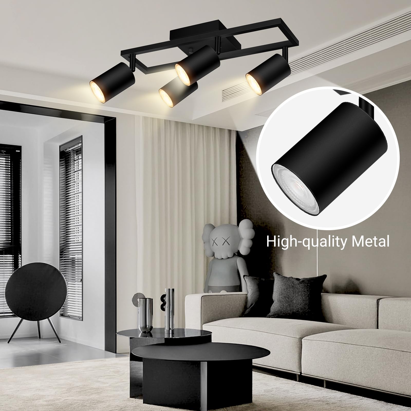 Track Lighting Fixtures Ceiling, 3 Way Track Lighting Kit, LED Track Lighting with Rotatable Light Heads, Modern Ceiling Spot Lighting for Kitchen/Bedroom/Living Room, GU10 Bulb Not Included