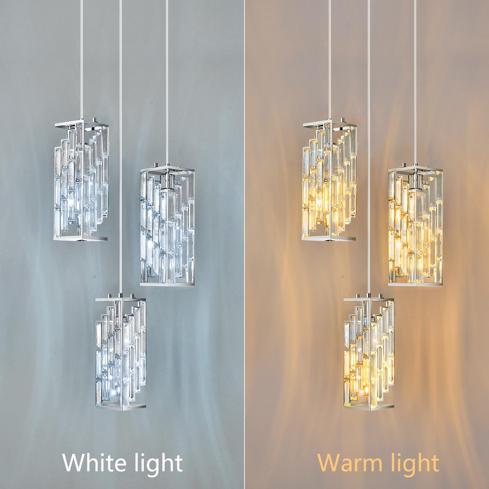 Gold Pendant Lighting Modern Pendant Light, Mini Crystal Chandeliers,Adjustable Pendant Light Fixture for Kitchen Island Dinning Room Bedroom (3 Pack)