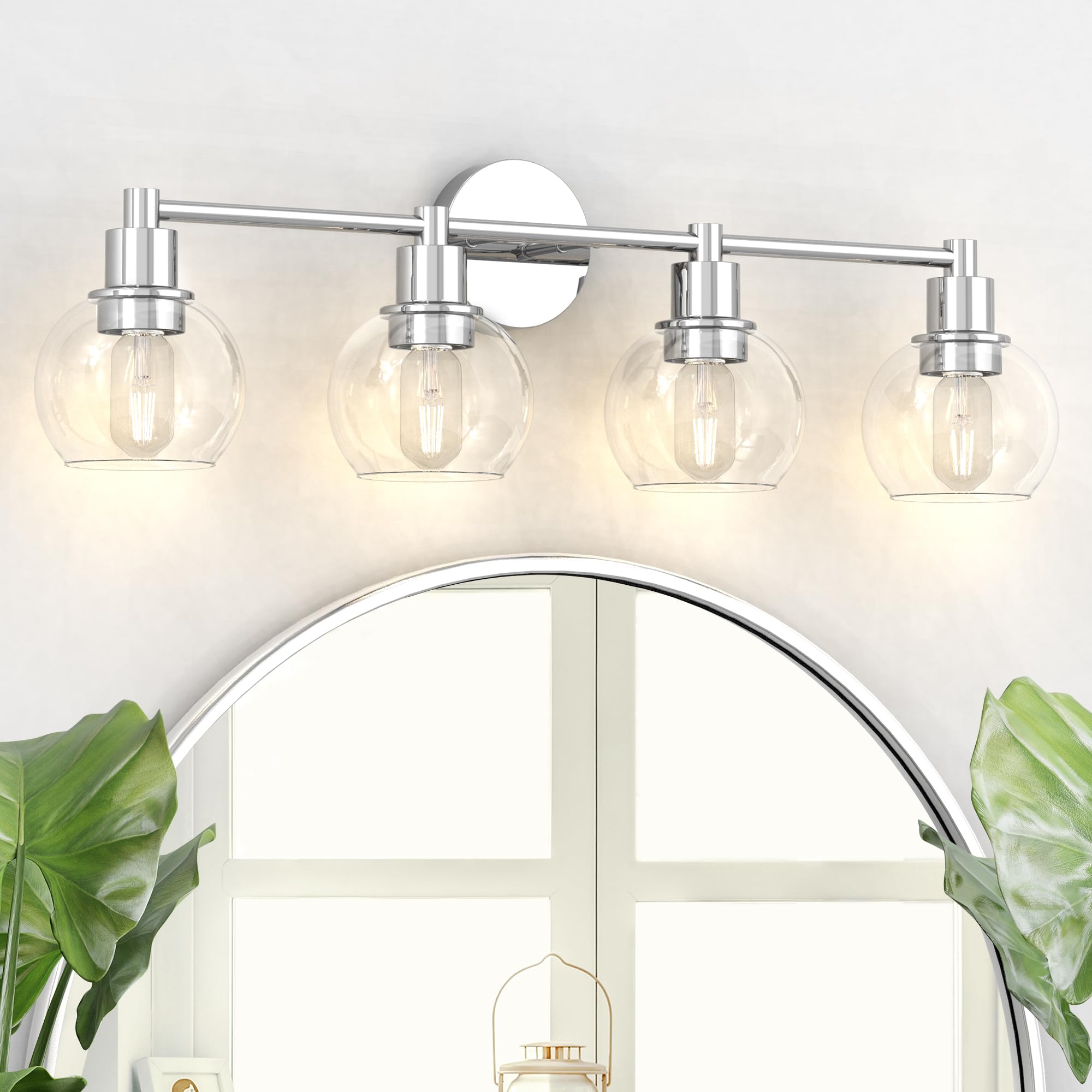 3 Lights Bathroom Vanity Light Fixtures Chrome, Bathroom Lights Over Mirror, Industrial and Farmhouse 3 Light Wall Sconce, Polished Chrome Globe Vanity Lighting Fixtures