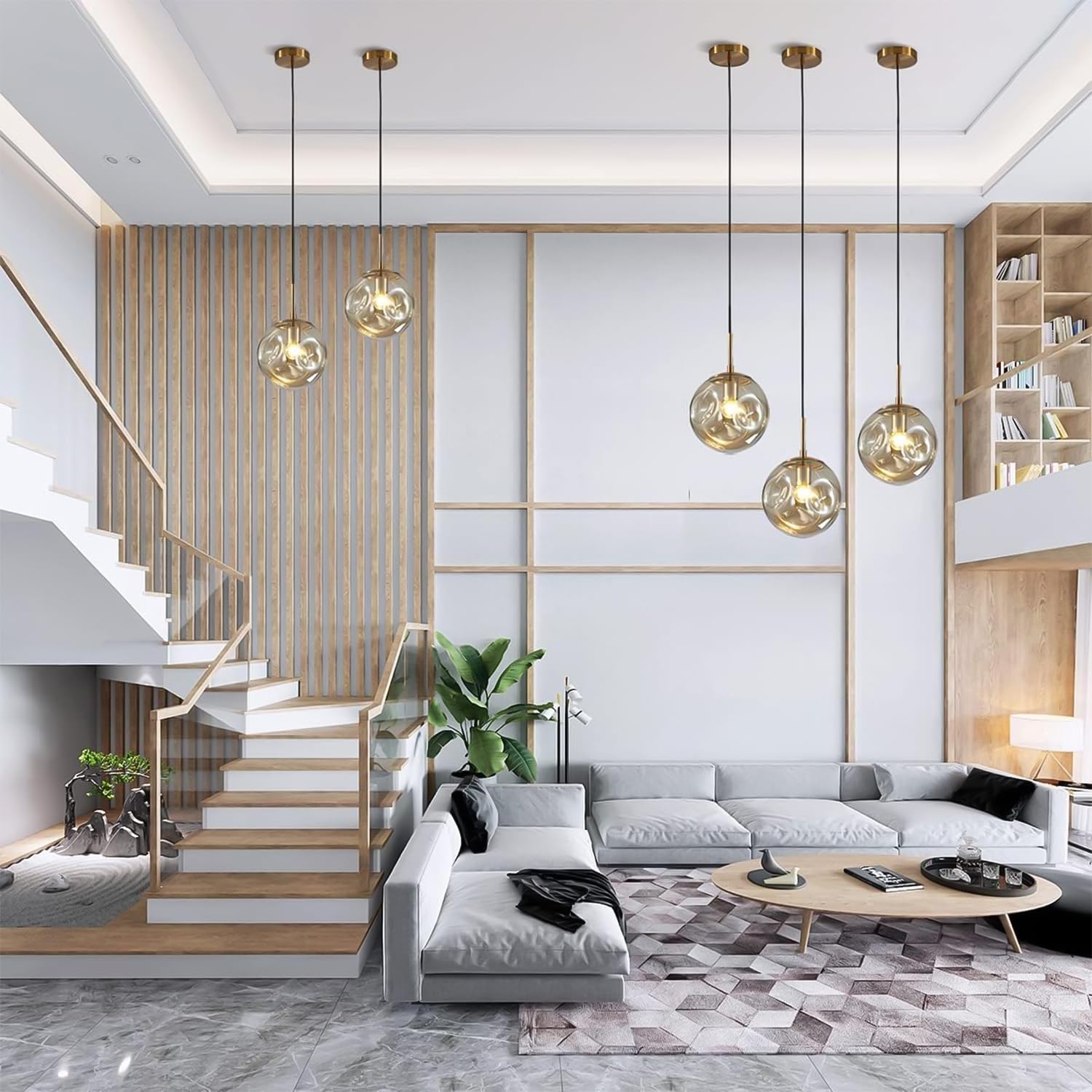 BOKT Modern Gold Kitchen Island Pendant Light Mid Century 3-Lights Globe Pendant Light Fixture Cluster Multi Light Pendant Lighting Bedside Glass Ball Pendant Lamp