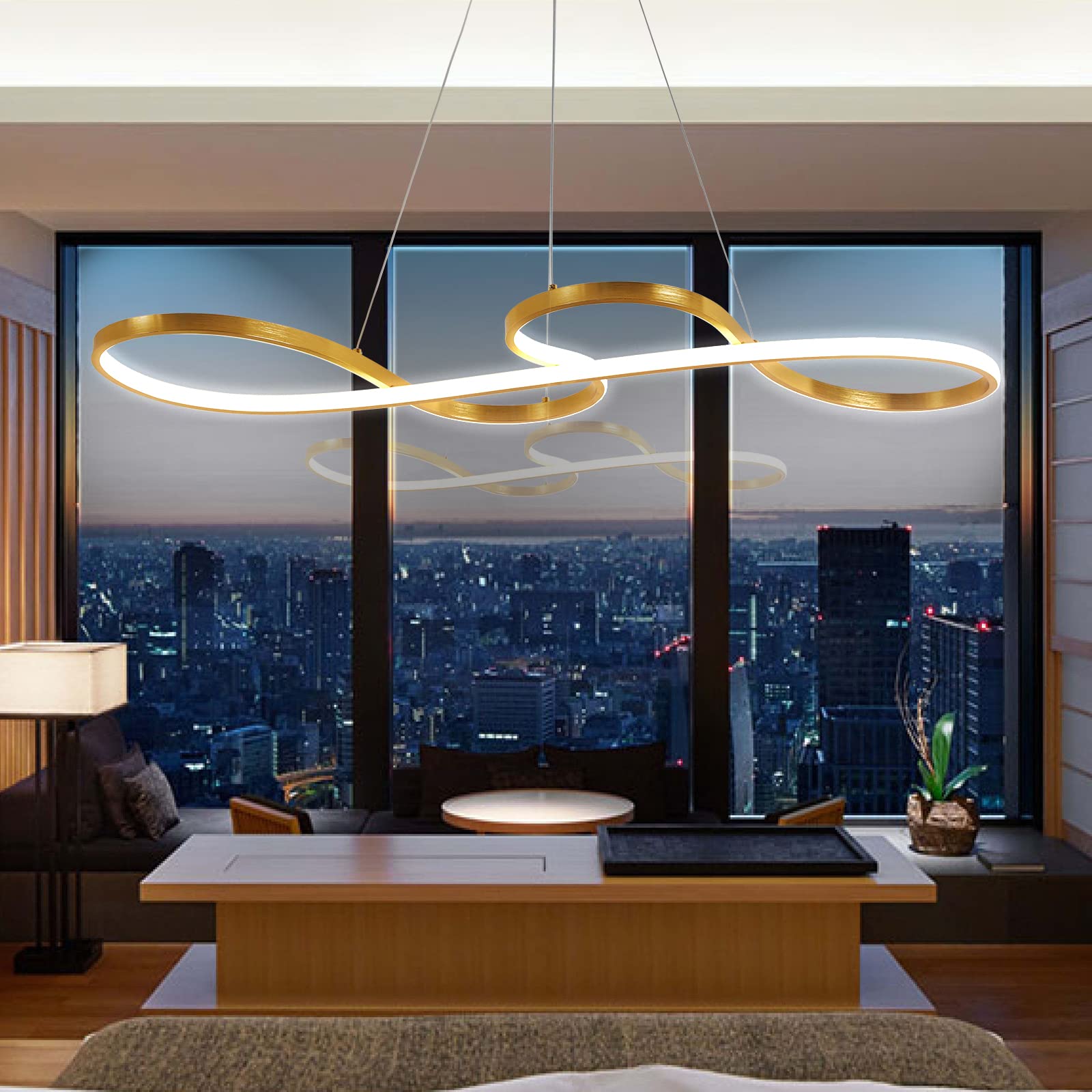 Gold Led Chandelier Modern Gold Chandelier for Dining Room Light Fixture,L39.3" Modern Led Pendant Light for Kitchen Island Lighting,Gold Chandelier Light Fixture Over Table Dimmable with Remote