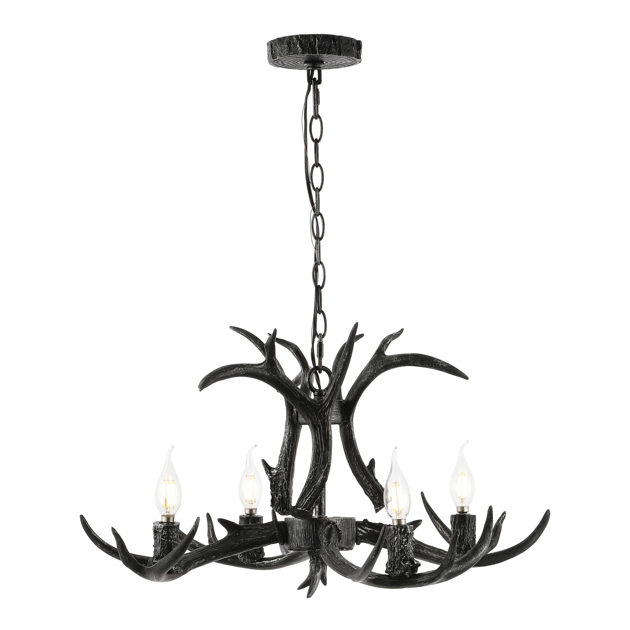 30" Adjustable Resin Antler 5-Light LED Chandelier, Glam, Rustic,Cottage,Transitional, Dimmable Dining Room, Living Room, Kitchen, Foyer, Bedroom, White