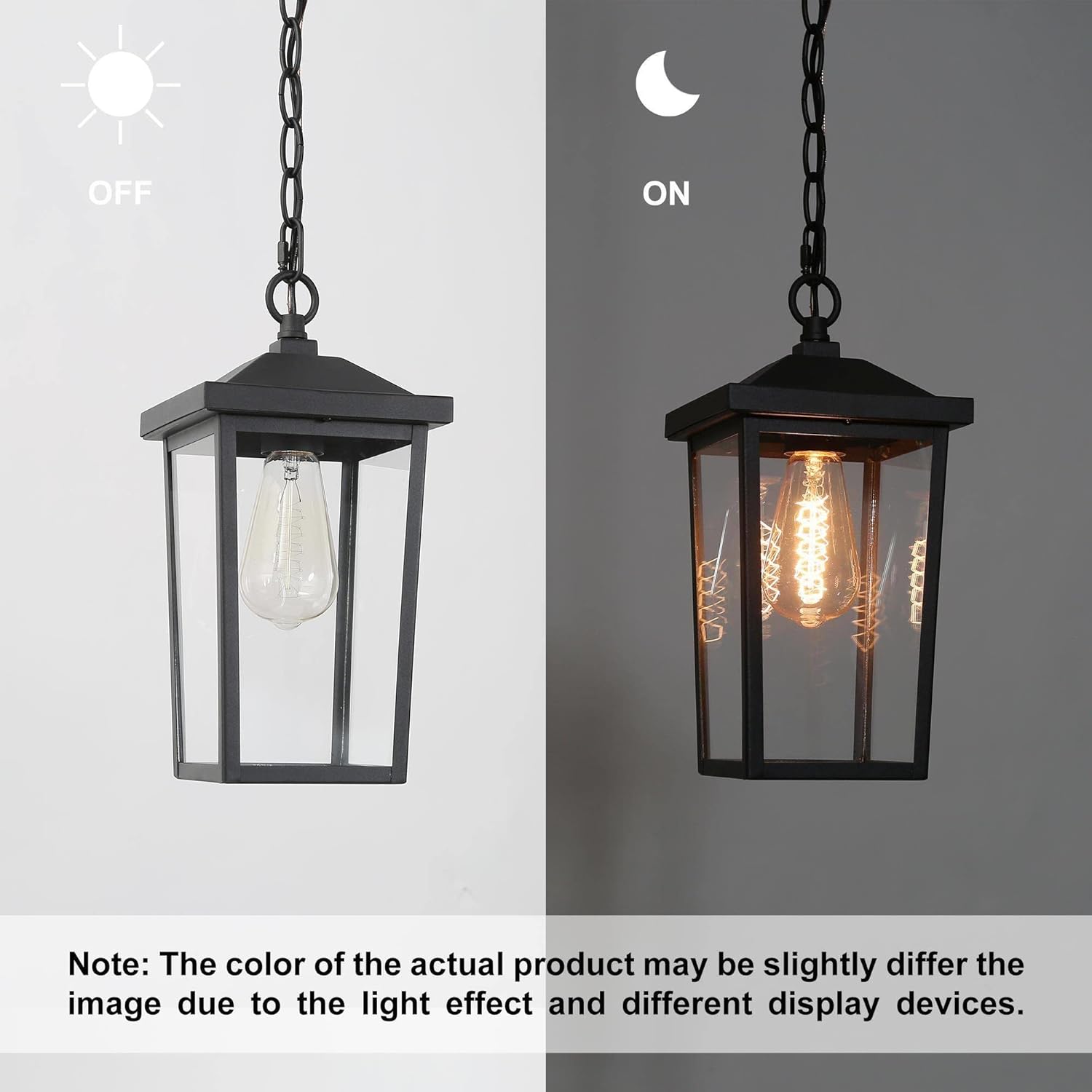 Outdoor Pendant Light Fixture, Farmhouse Exterior Anti-Rust Hanging Lights with Adjustable Chain, Black Ceiling Outdoor Light with Clear Glass, Hanging Lantern for Front Door, Entry, Porch, and Gazebo