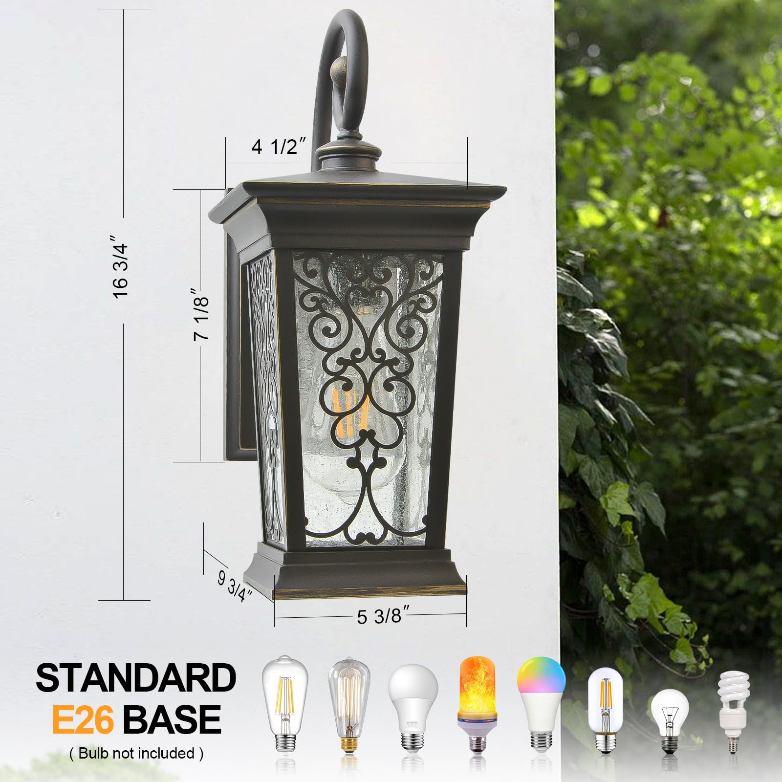 Outdoor Wall Lights Fixture, Exterior Wall Lanterns, Waterproof&All-Weather Wall Sconce, Porch Outside Lights for Entryway, House Front Door Patio Garage, E26 Base&Clear Seeded Glass.