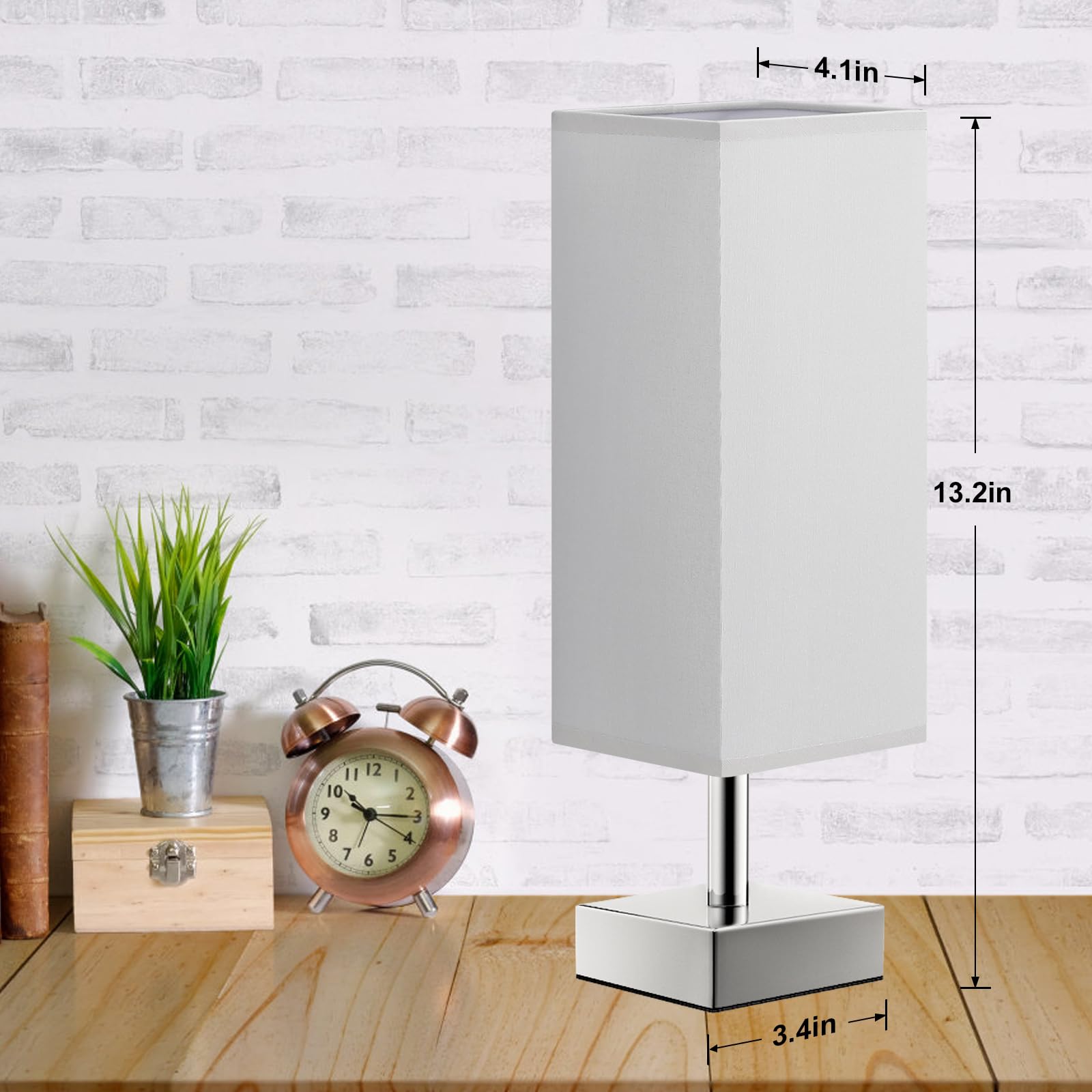 Small Table Lamp for Bedroom - Bedside Lamps for Nightstand, Minimalist Night Stand Light Lamp with Square Fabric Shade, Desk Reading Lamp for Kids Room Living Room Office Dorm