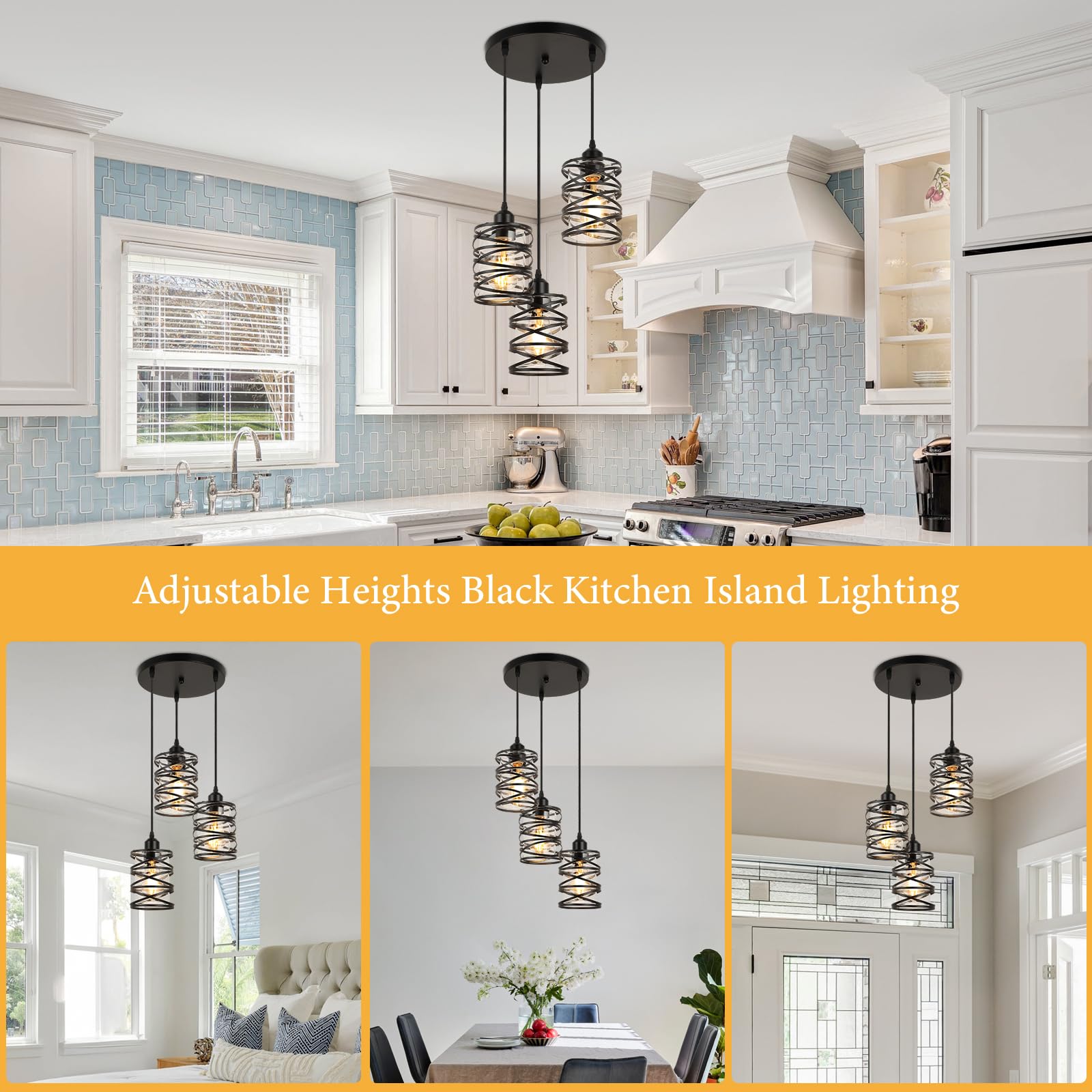 Brushed Nickel Pendant Lights for Kitchen Island, 5-Light Chandelier for Dining Room, Hanging Linear Chandeliers, Modern Dining Room Light Fixtures Pendant Light with Clear Glass Shades