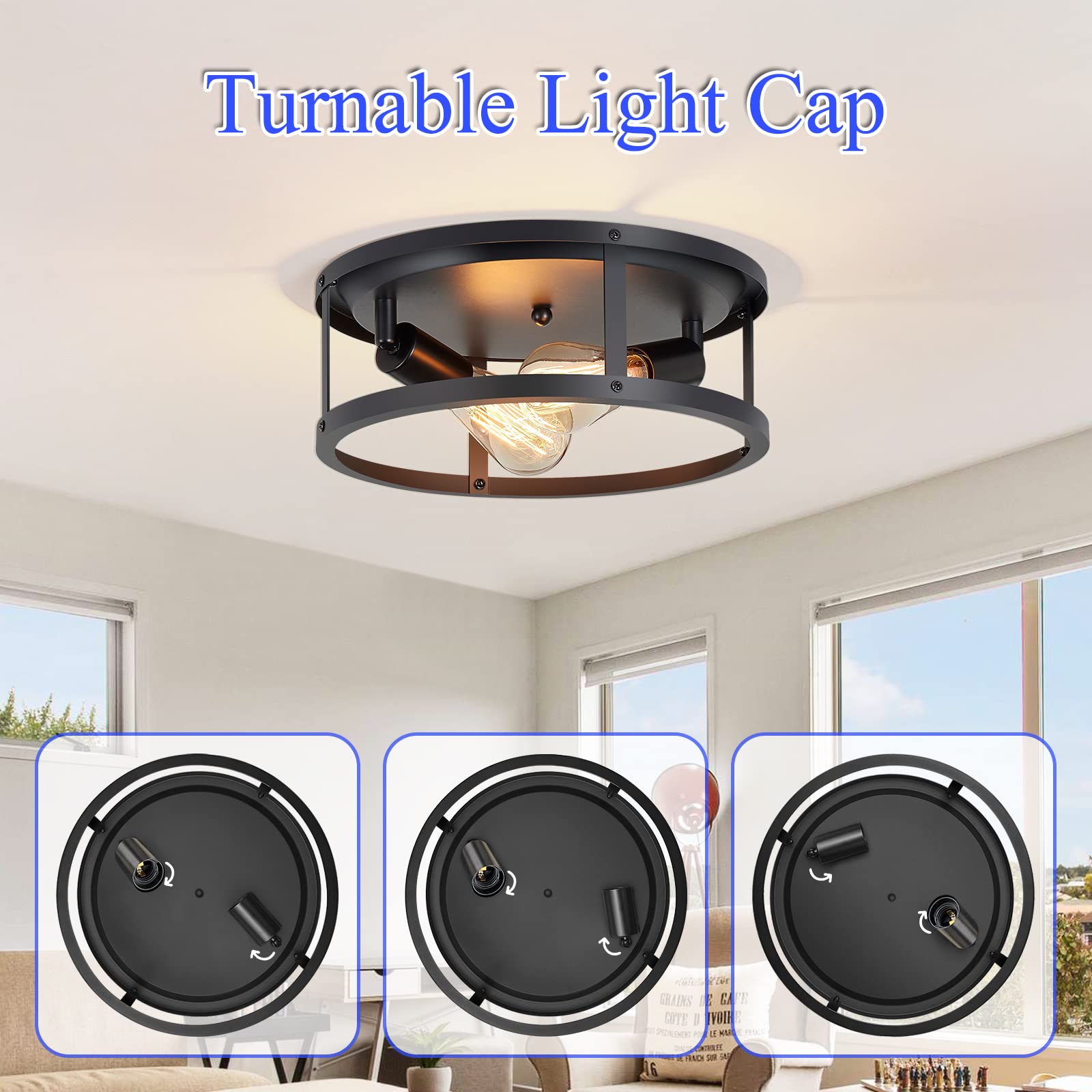 Black Semi Flush Mount Ceiling 3-Light Hallway Light Fixtures Ceiling Mount for Farmhouse,Kitchen,Hall (2 Pack)