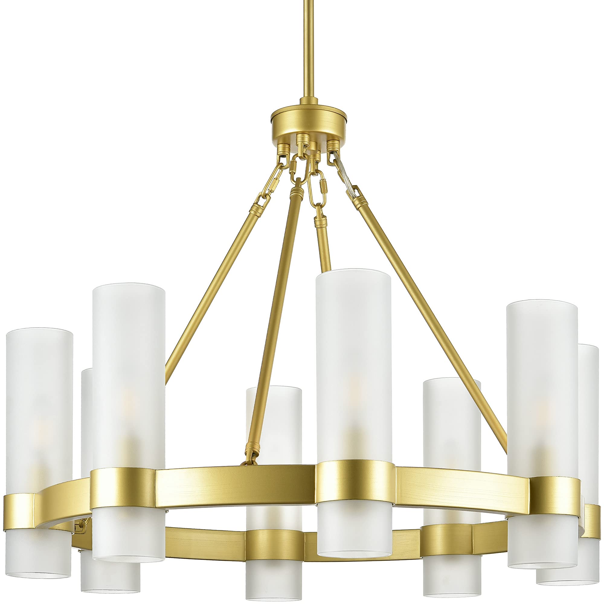 Gold Chandelier Dining Room Light Fixture Small Wagon Wheel Chandelier Round Industrial Modern Farmhouse Chandeliers for Dining Room Foyer, Frosted Glass, UL Listed