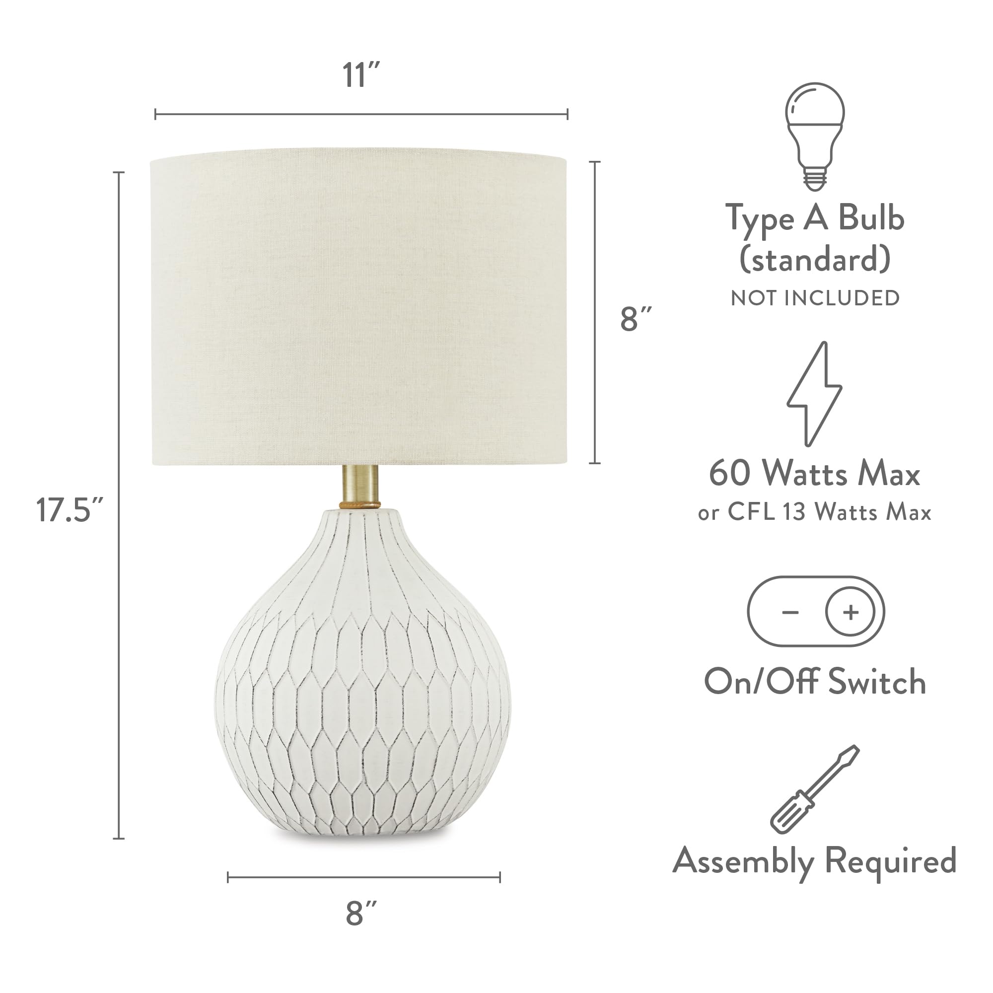 20" Modern Herringbone Ceramic Table Lamp, Off White