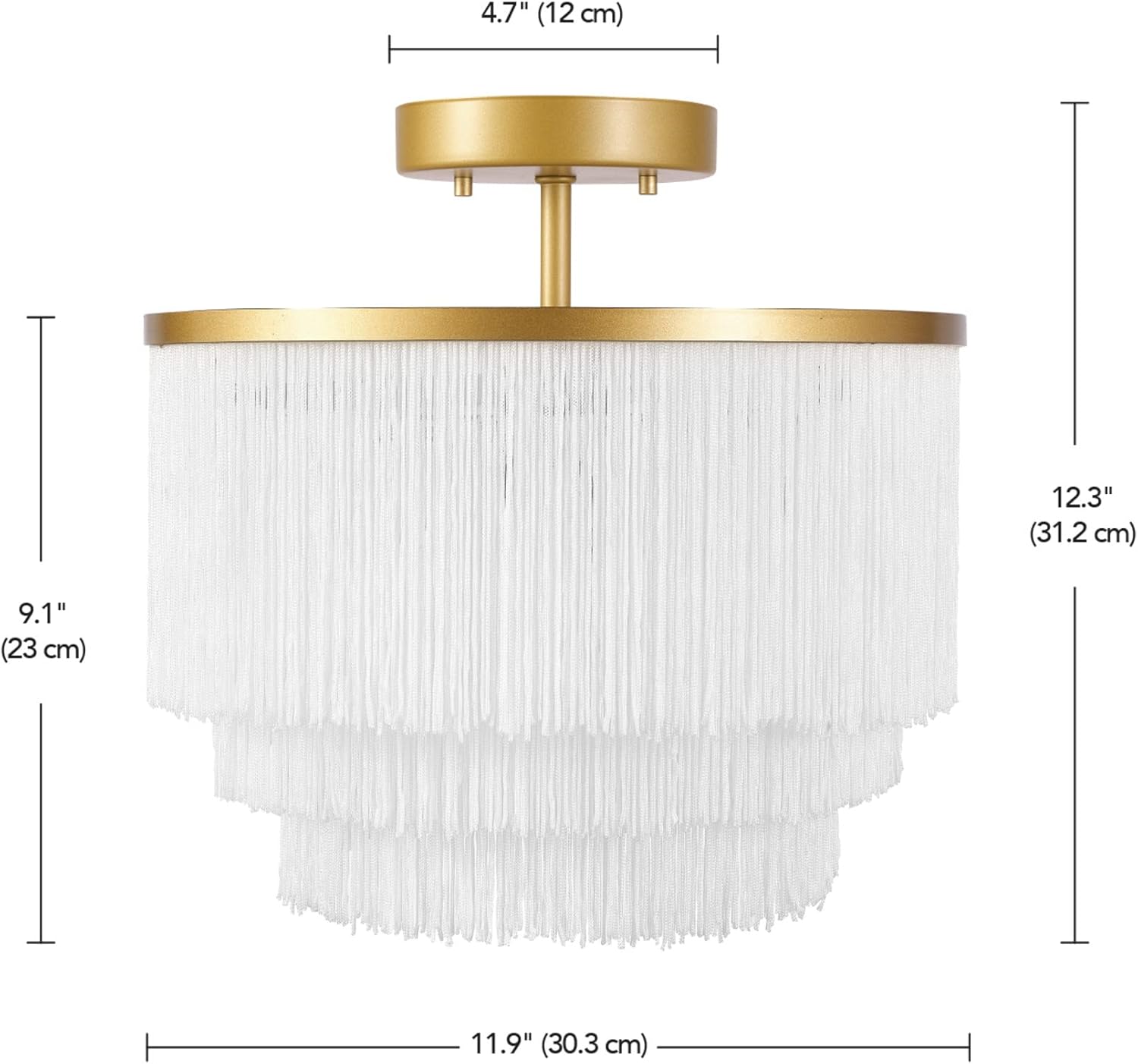 Globe Electric 65892 1-Light Flush Mount Ceiling Light, Matte Gold, White Fabric Fringe Shade, Bulb Not Included