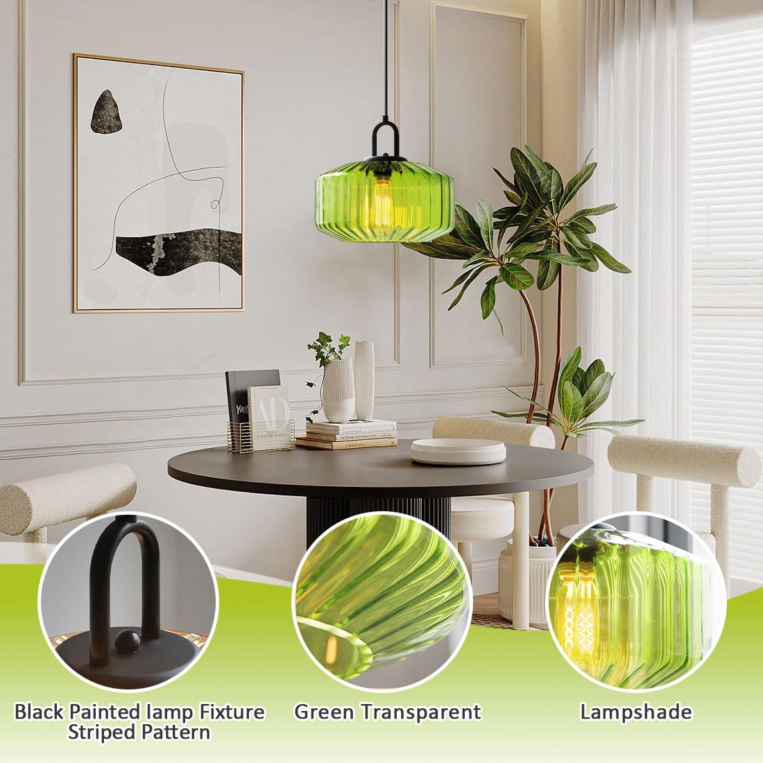 Glass Globe Pendant Light fixtures 1-Lights Black Mid Century Modern Pendant Lights with Amber Hand Blown Glass Shade Ceiling Hanging Lighting for Dining Room Table Kitchen Island