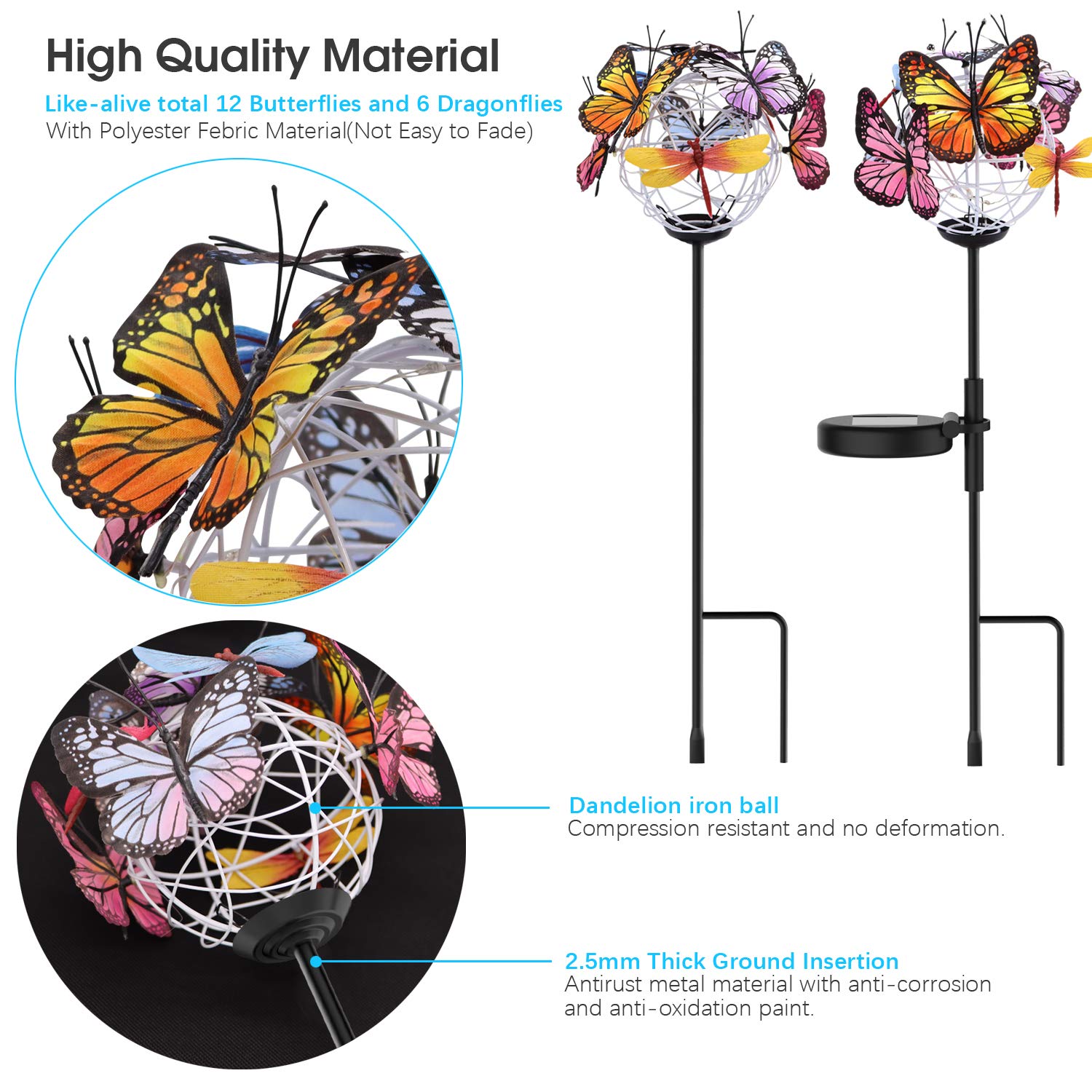 Solar Powered Butterfly Garden Stake Lights (2 Pcs Butterfly Lights)