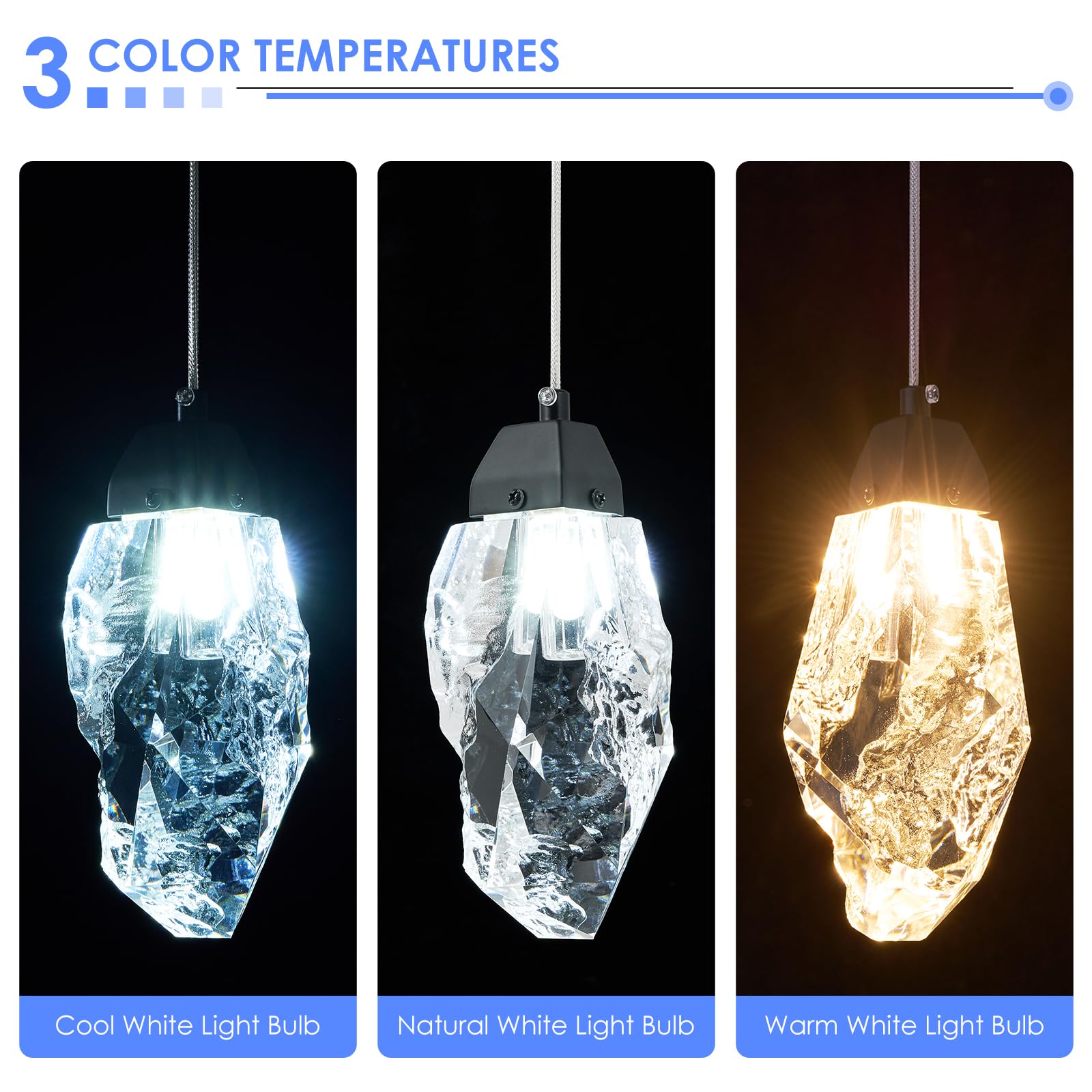 3 Lights Crystal Pendant Light Modern Cluster Chandelier - Dimmable LED Pendant Light Fixture with Brass Teardrop Design - Stylish Lighting for Kitchen Island, Dining Room, Hallway, Bathroom