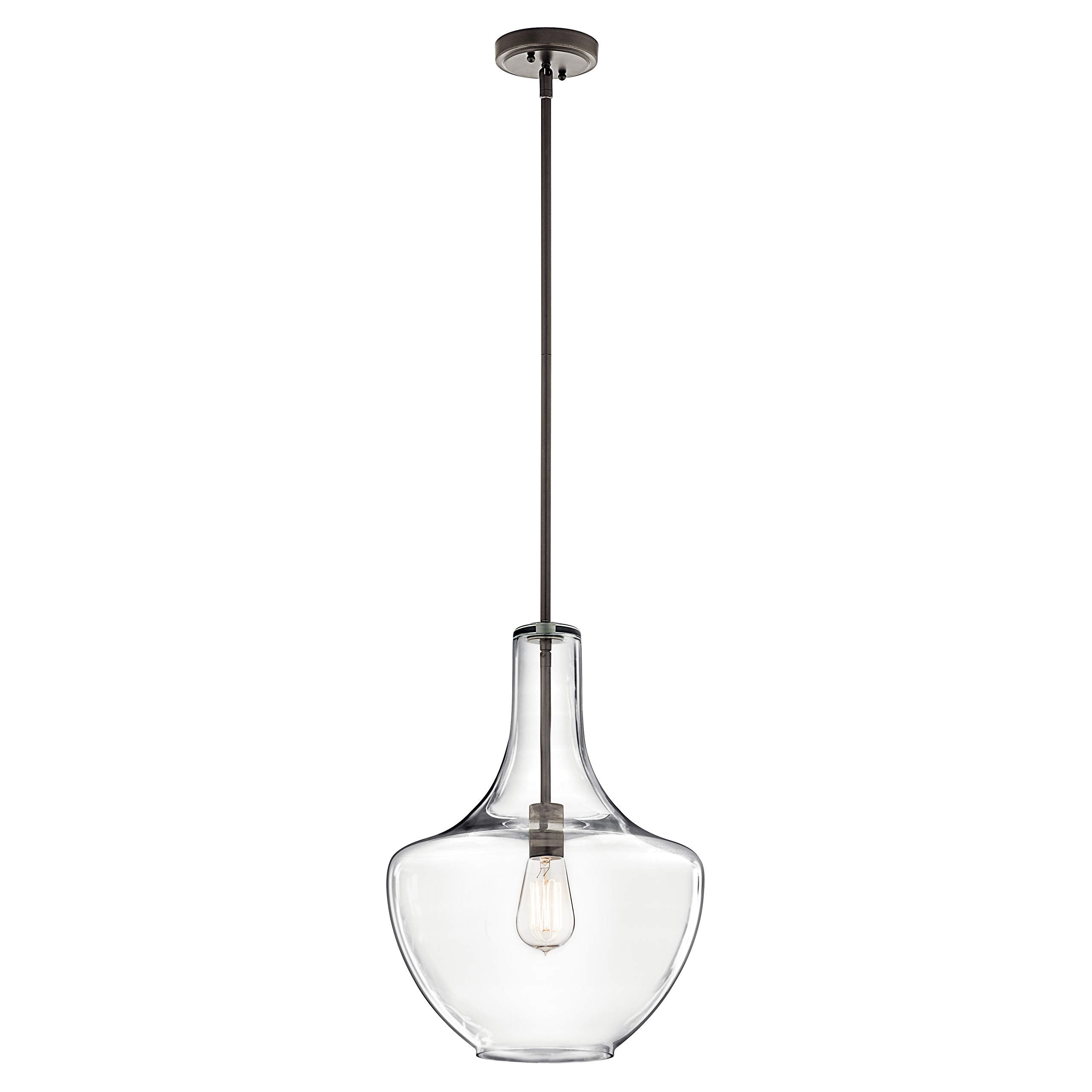 19.75" Kitchen Bell Pendant in Olde Bronze®, 1-Light Clear Glass Pendant Light, (19.75" H x 13.75" W), 42046OZ