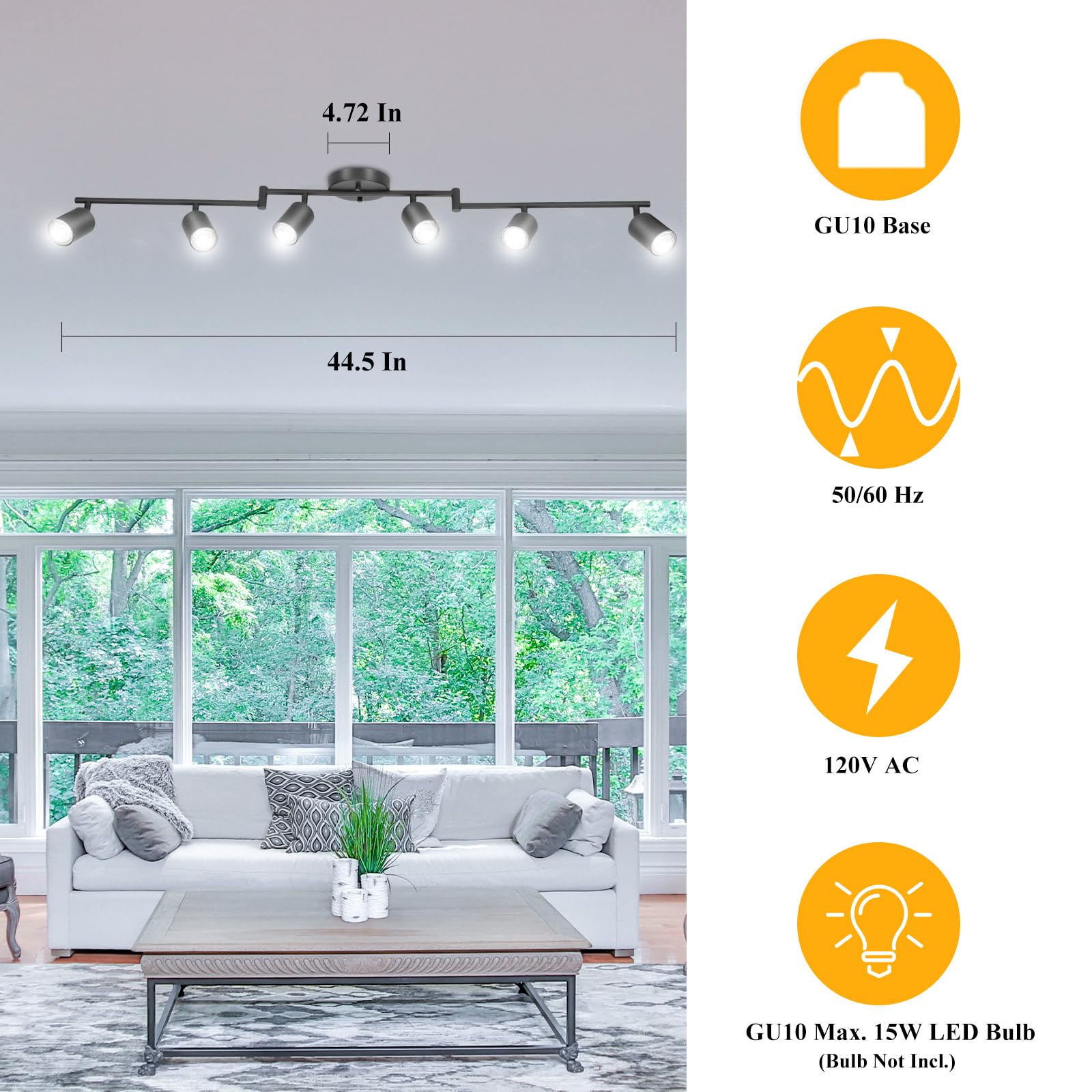 LED 2 Light Track Lighting Kit, Black 2 Way Ceiling Spot Lighting, Flexibly Rotatable Light Head for Kitchen, Living Room, Bedroom, GU10 Bulb Not Included