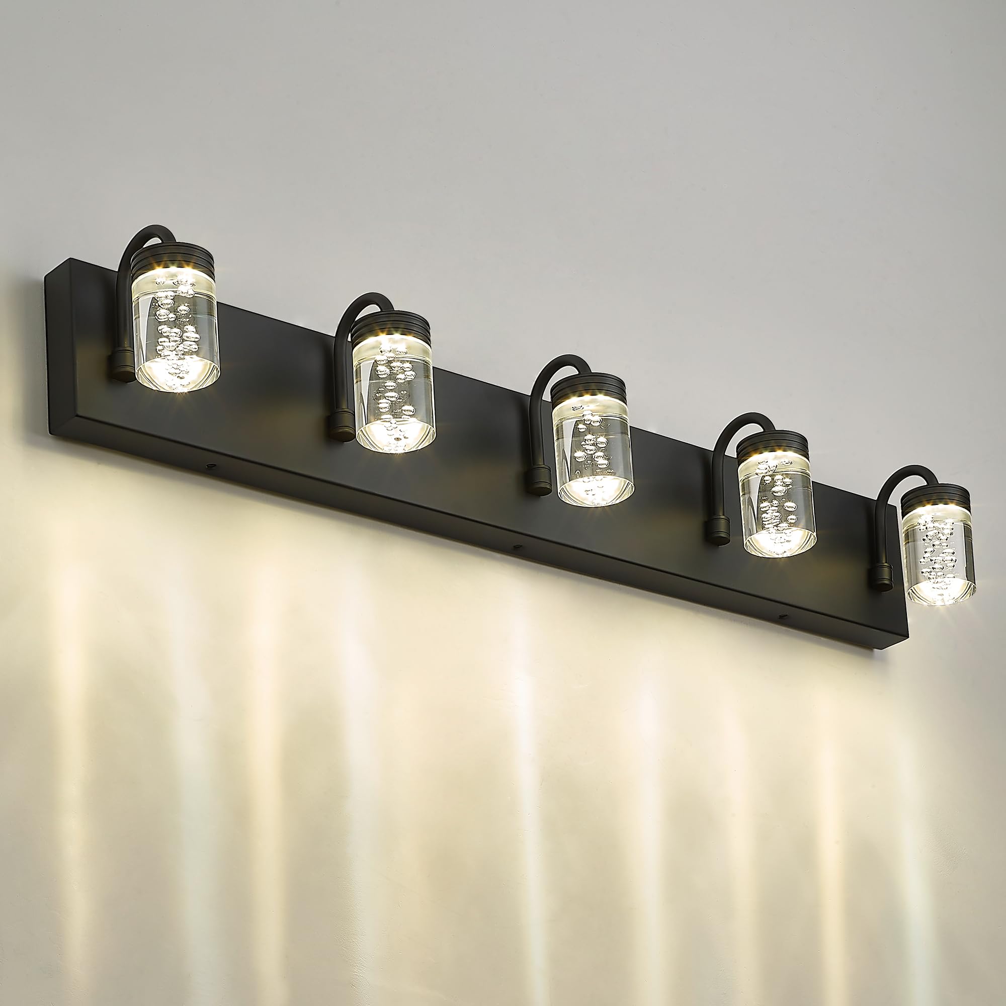 4 Lights Dimmable Crystal LED Vanity Light, Modern Matte Black Bathroom Light Fixtures 16W 3000/4000/5000K, LMS-193