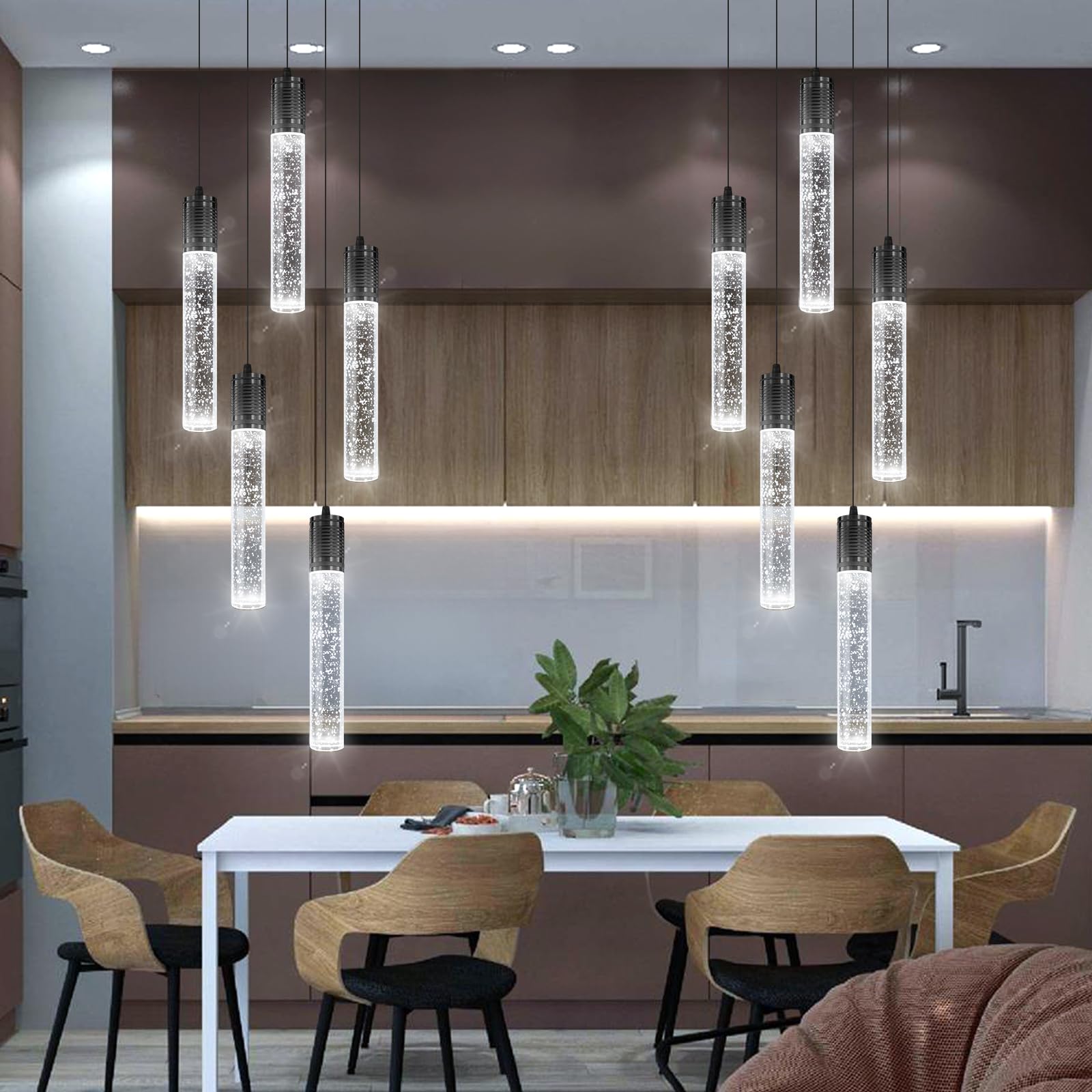 3 Lights Independent Kitchen Island Dining Room Light Pendant Light Fixtures Bubble Crystal Chandeliers Modern Kitchen Island Lighting Chandeliers Fixtures LED Lampara, 6000K LED Bulbs Included