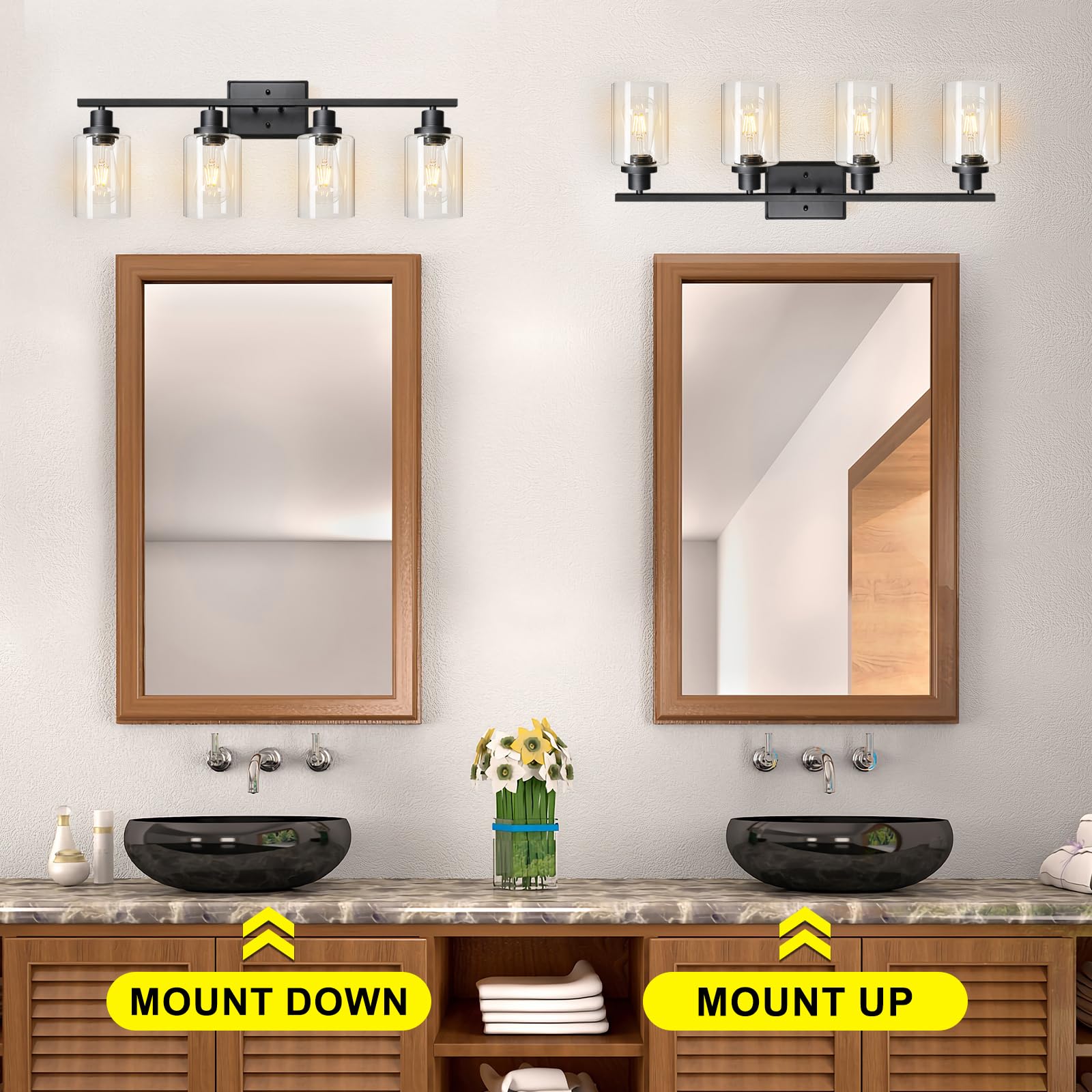 Ascher Bathroom Vanity Light Fixtures, 3 Light Wall Sconces Lighting with Clear Glass Shade, Brushed Nickel Wall Lights for Mirror, Kitchen, Living Room, Gallery, E26 Base (Bulbs Not Included)