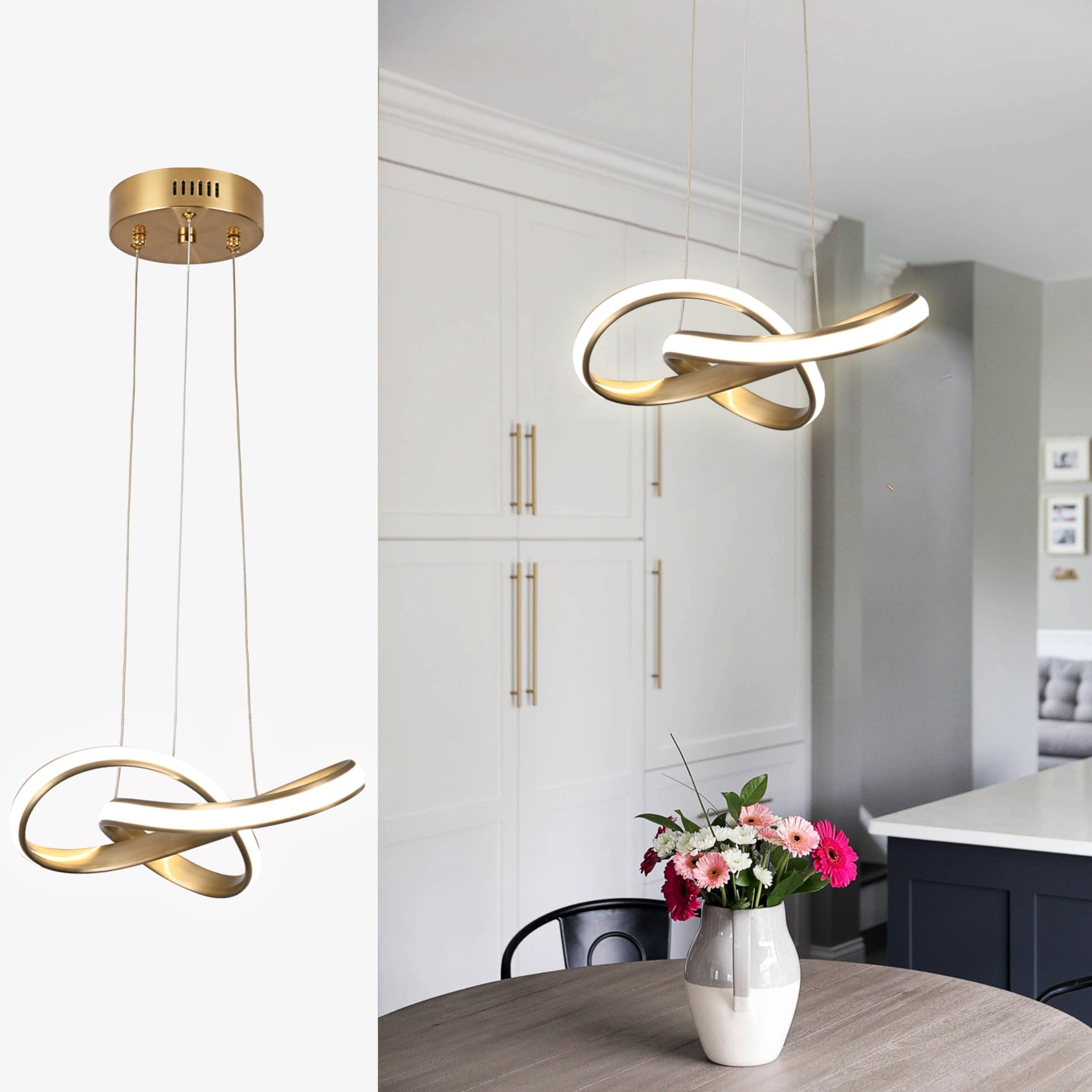 Modern LED Chandelier Contemporary Pendant Lighting Ring Light Fixture Gold with 4000K and 59in Height Adjustable Hanging Lamp for Kitchen Island Hallway Foyer Closet Corridor