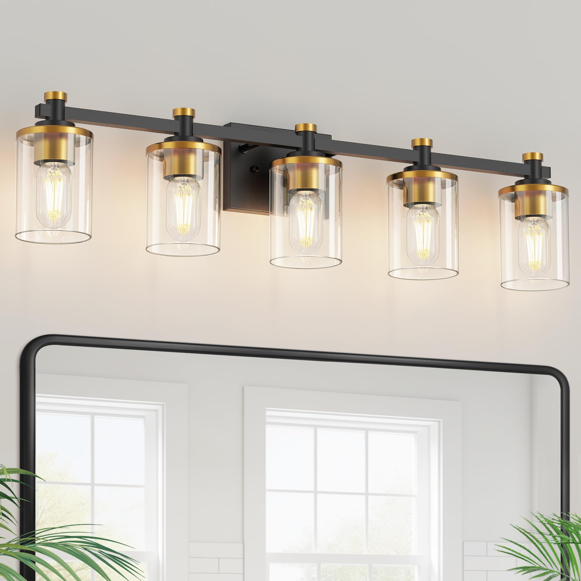 LED 3 Light Bathroom Vanity Light, Black and Gold Bathroom Light Fixture Over Mirror, Modern Lighting Fixtures with Clear Glass Shade, Vintage Vanity Lights for Bathroom Mirror Hallway, ETL