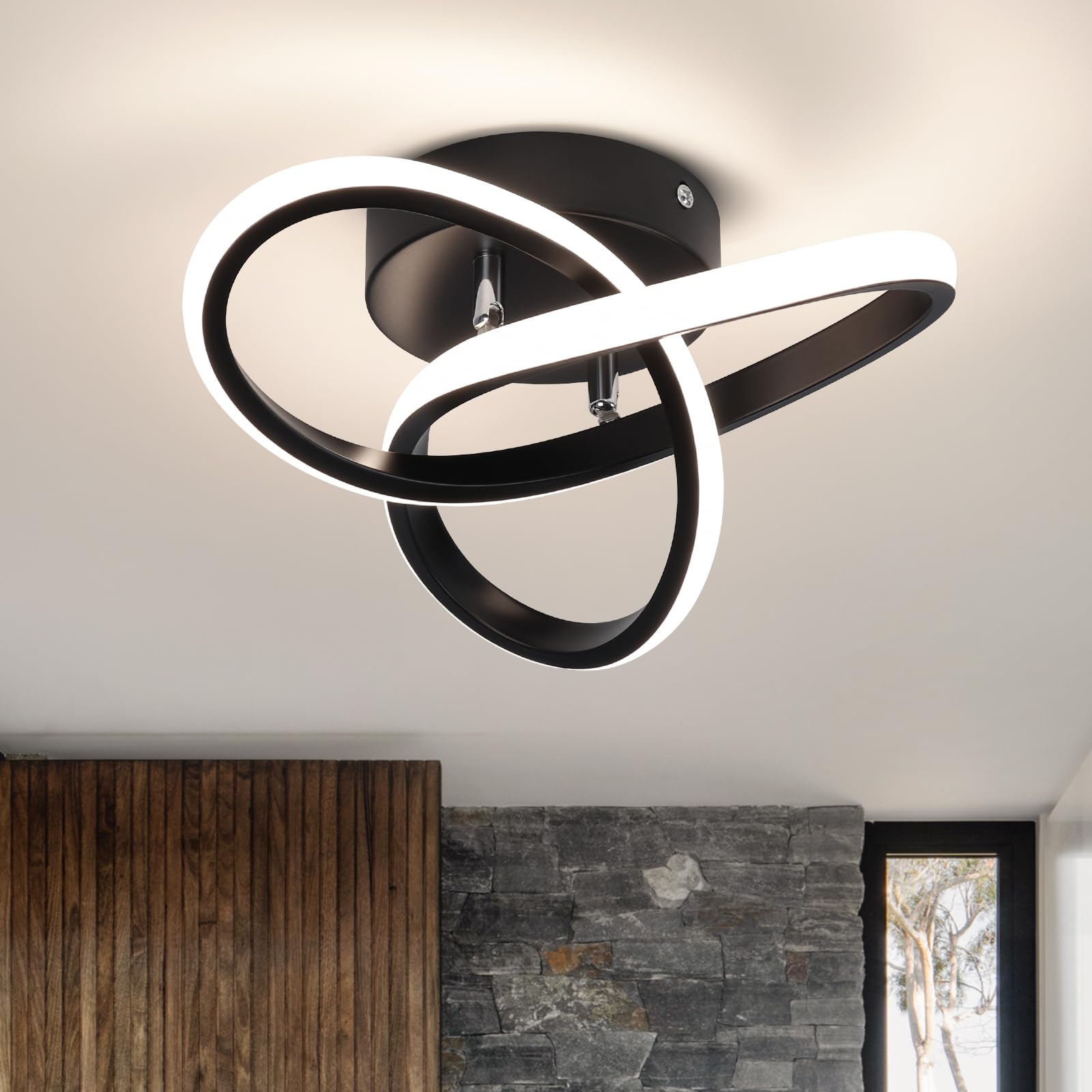 Modern Led Ceiling Light Fixtures,4500K Daylight White Black Semi Flush Mount Hallway Ceiling Light for Bedroom Bathroom Kitchen Balcony Laundry Room Stair Ceiling Lamp Curved Design (Black, 4500K)