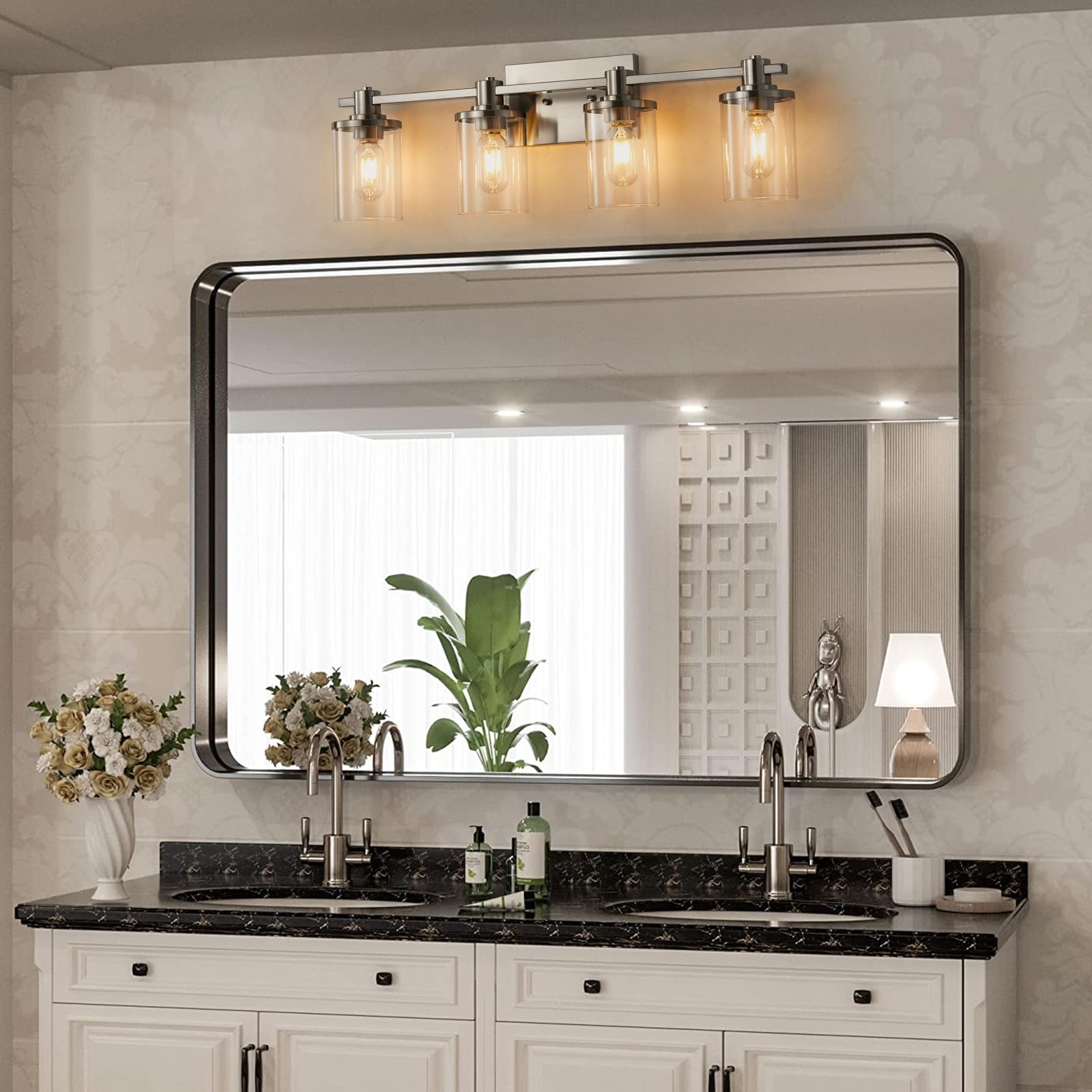 3 Light Bathroom Vanity Light, Black and Gold Bathroom Light Fixtures with Clear Glass Shade, Matte Black Finish, Brushed Gold Copper Accent Socket, Modern Gold Vanity Lights for Bathroom Over Mirror