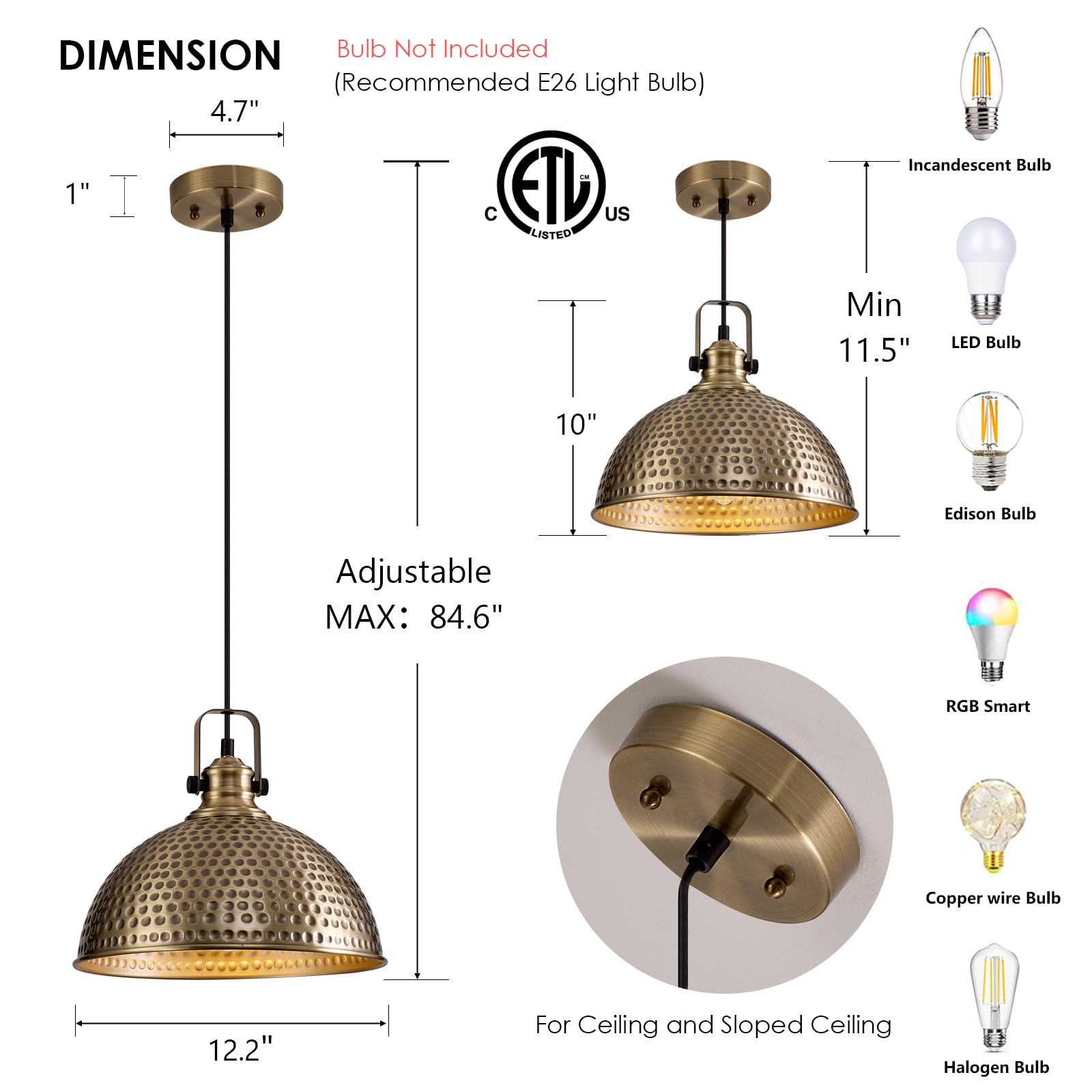 Black Pendant Lights Kitchen Island Industrial Pendant Light Fixtures Dome Kitchen Island Lights Metal Shade Modern Pendant Lighting for Bar Farmhouse Dining Room Bedroom Hallway（3 Packs）