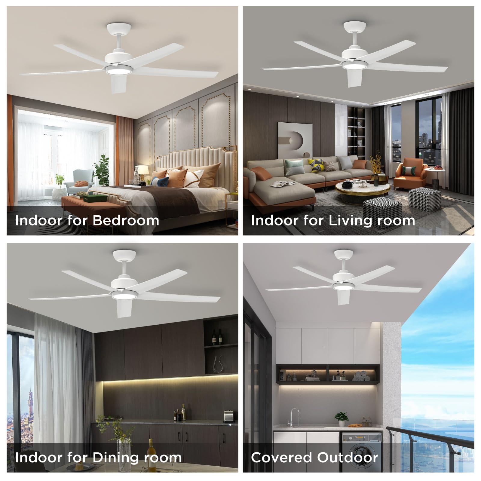 Ceiling Fans with Lights, 52 inch Black Ceiling Fan with Light and Remote Control, 3CCT, Quiet DC Motor, 5 Blades Modern Ceiling Fan for Living Room Farmhouse Bedroom