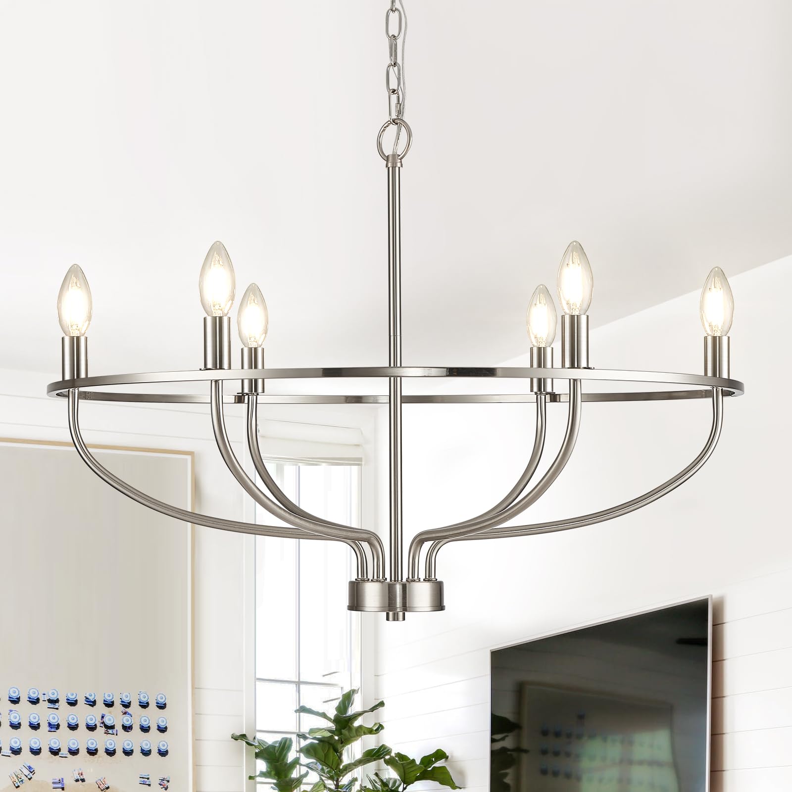 6-Light Black Chandelier Light Fixture Industrial Candle Chandelier Black Chandeliers for Dining Room for Bedroom, Living Room，Kitchen,28.54in, E12