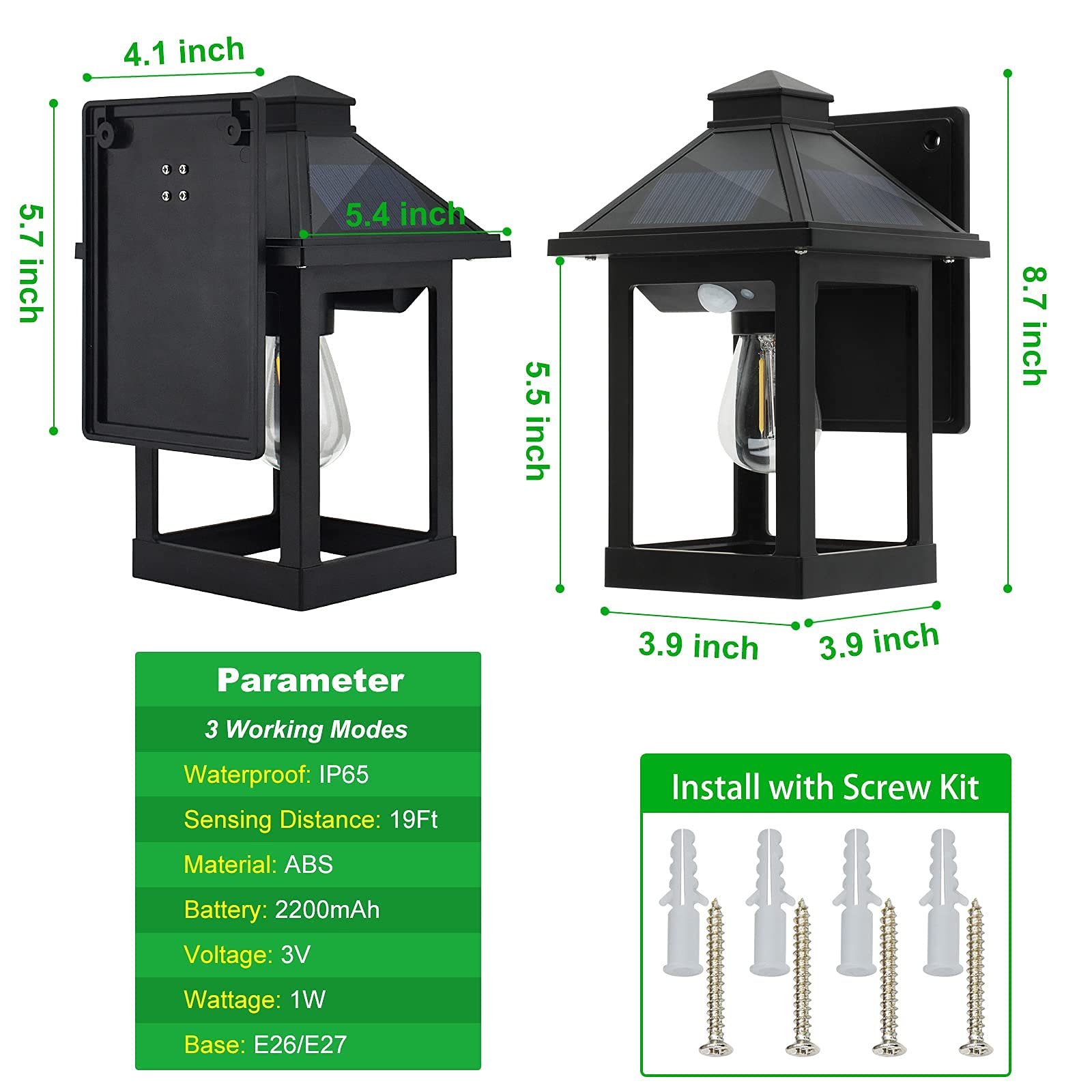 2 Pack Solar Wall Lanterns Outdoor with 3 Modes, Dusk to Dawn Motion Sensor LED Sconce Lights IP65 Waterproof, Exterior Front Porch Security Lamps Wall Mount Patio Fence Garage Decorative