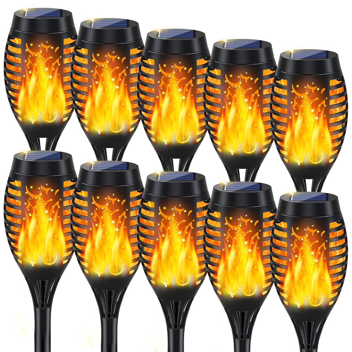 10Pack Solar Lights Outdoor, Solar Torch Lights Outdoor Flickering Flame for Outdoor Decorations, Waterproof Garden Lights Solar Powered , Solar Tiki Torches for Outside Yard Patio Lawn Garden Decor