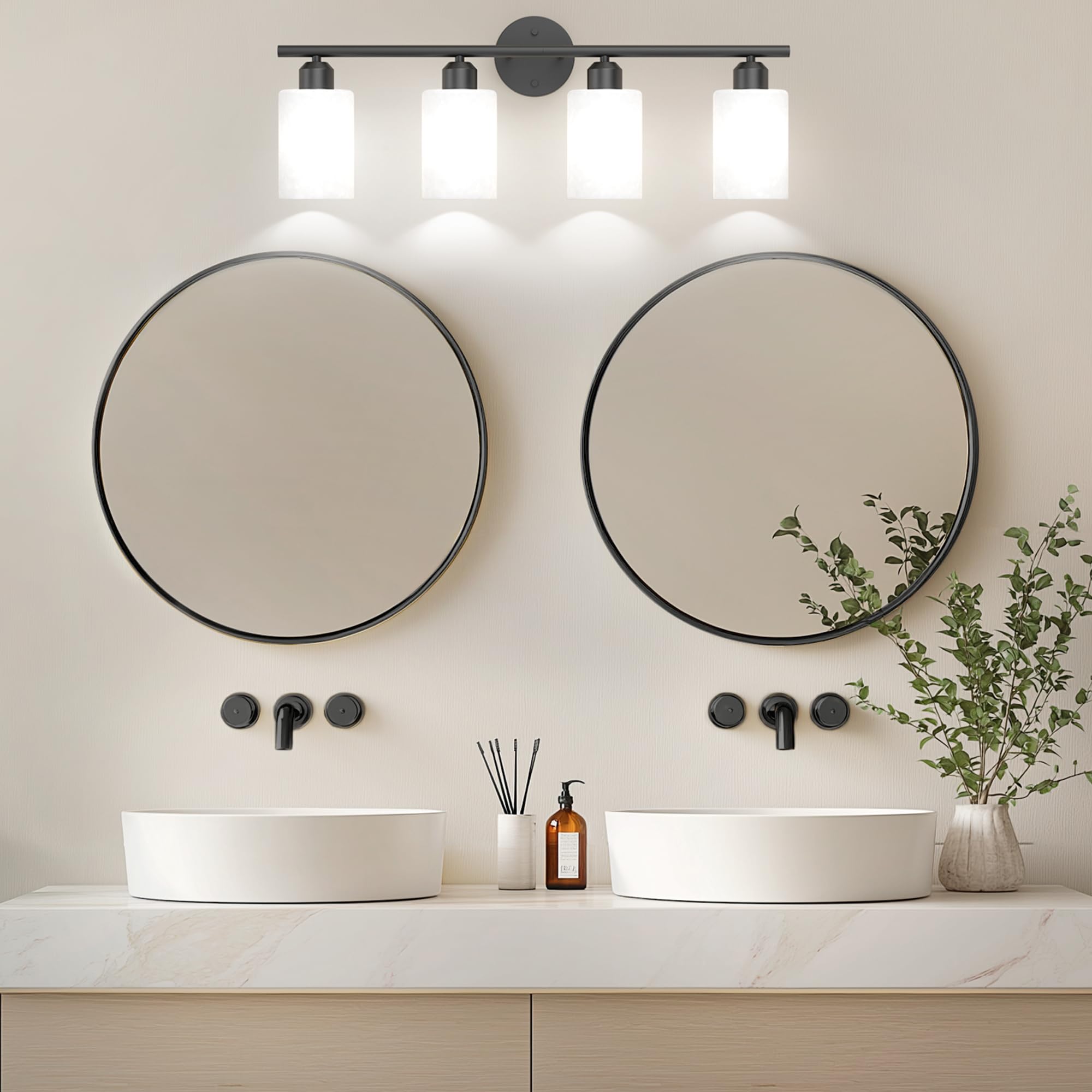 Bathroom Vanity Light Fixtures Matte Black Bathroom Lighting Fixture, 3 Lights Bathroom Light Fixture Over Mirror, Modern Black Vanity Light, UL Certified Wall Sconces with Glass Shades