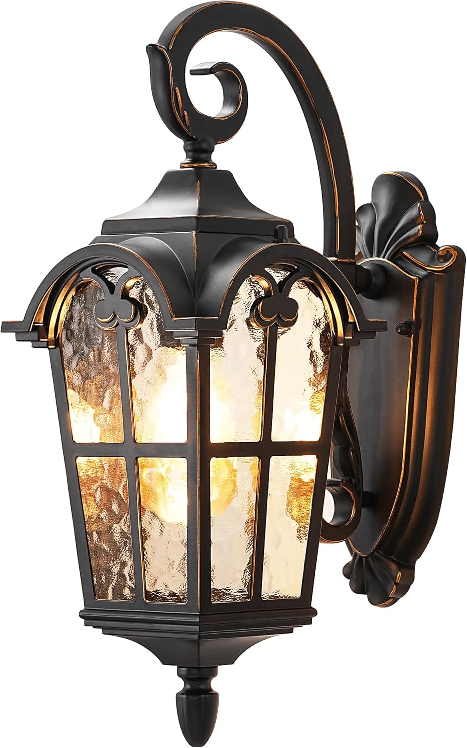 Outdoor Wall Light Fixtures Wall Mount, Black Roman 17.7" H Exterior Wall Lantern, Anti-Rust & Waterproof, Water Ripple Glass, Outside Wall Sconce Porch Light for House, Garage