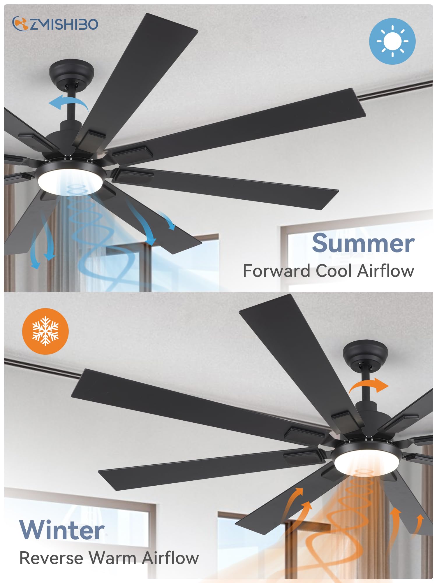 72 inch Oil Rubbed Bronze Ceiling Fans with Lights and Remote, Indoor/Outdoor Farmhouse Ceiling Fan for Living Room Patio, 6 Speed Reversible Quiet DC Motor, 3CCT, Dual Finish Blades