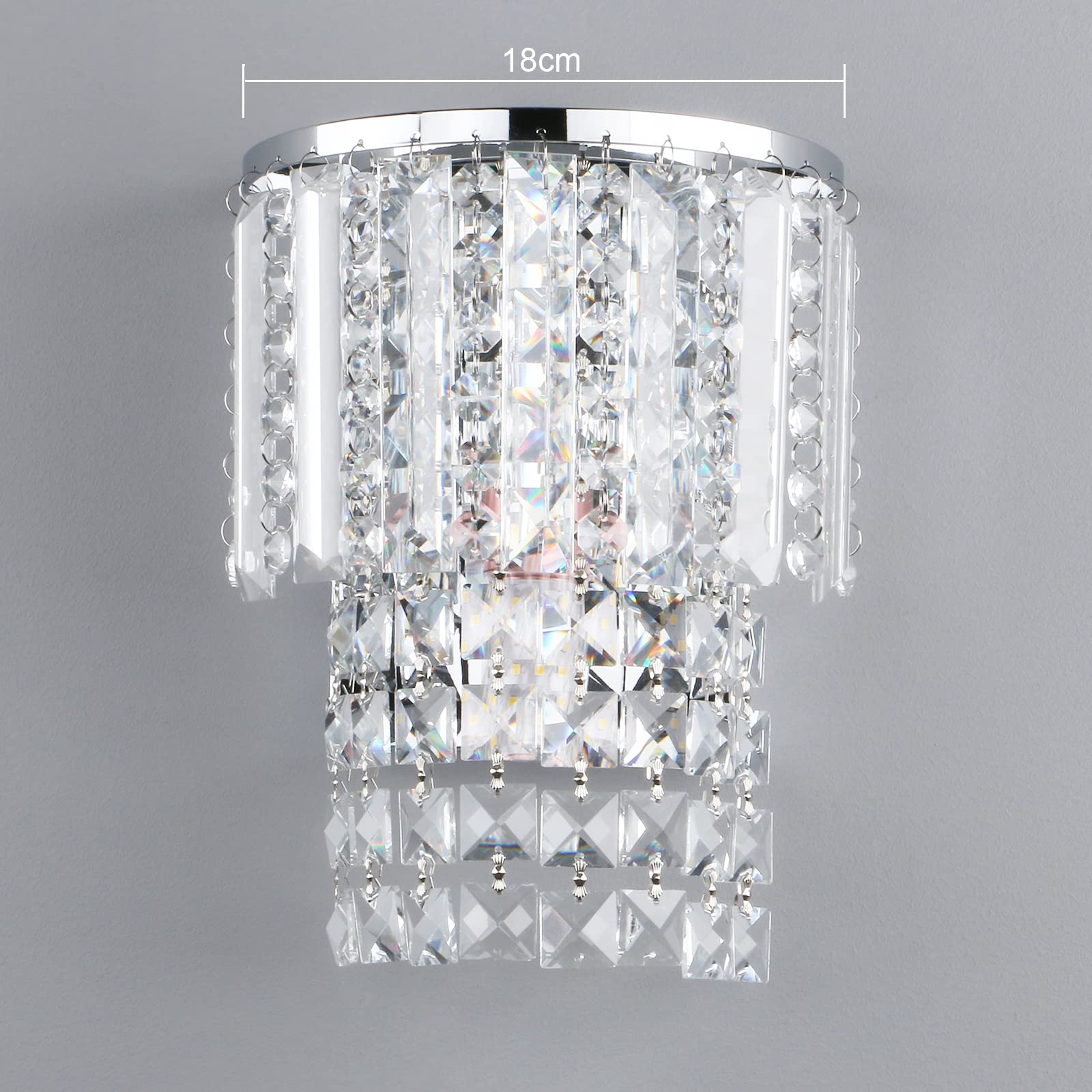 Crystal Wall Light, Chrome Finish Wall Sconce, Modern K9 Acrylic Crystal Drops Shade Wall Lamp Bedroom Living Room Lighting