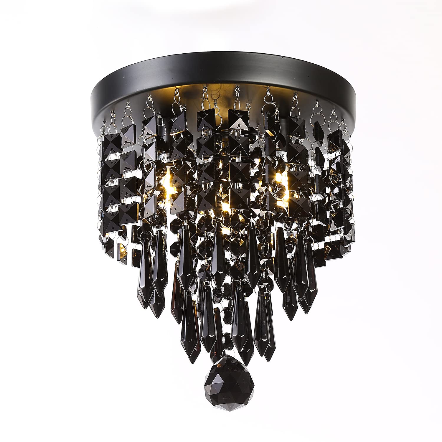 Mini Chandelier 3 Lights Black Crystal Chandelier Lighting,Elegant Modern Flush Mount Ceiling Light for Bedroom,Hallway,Living,Dining Room