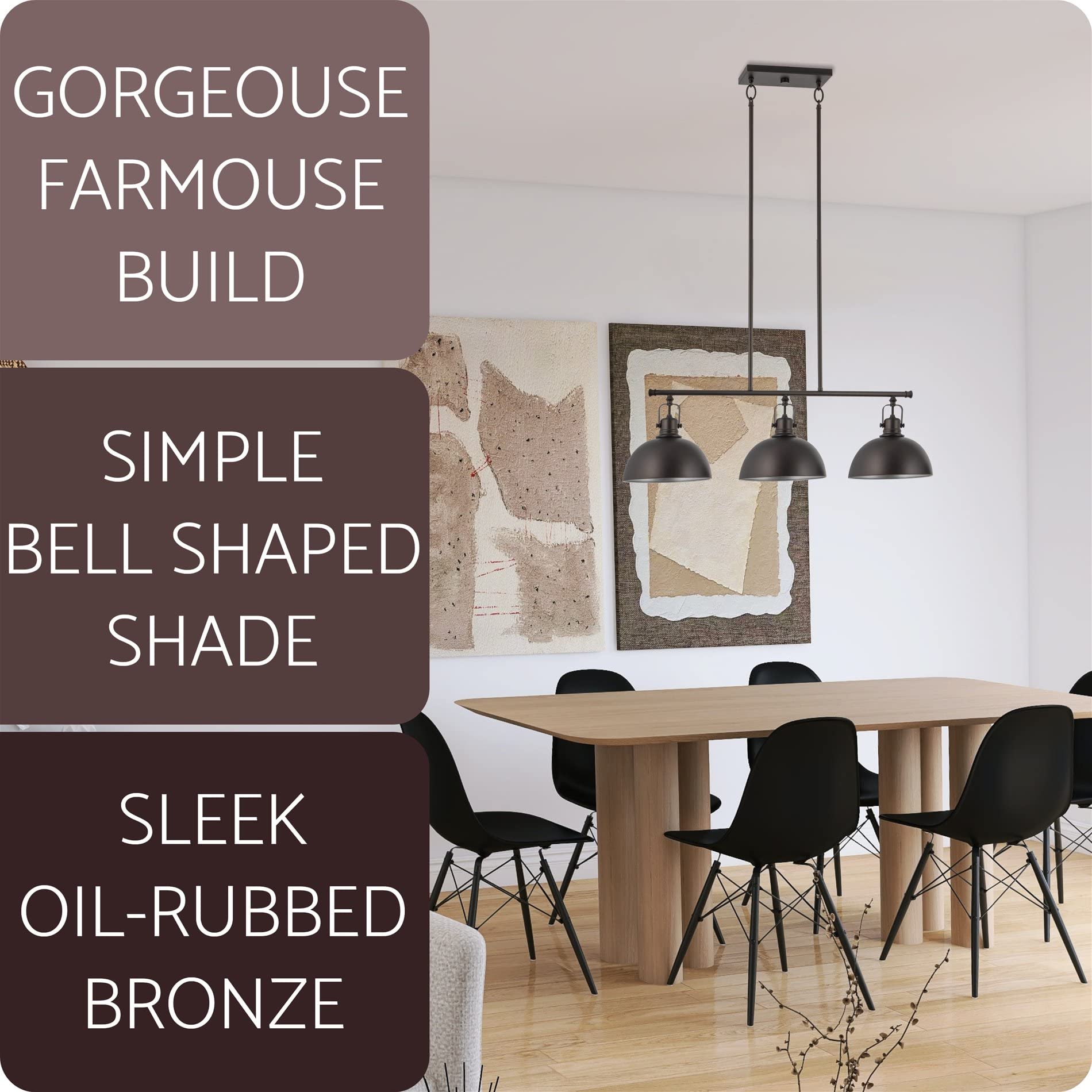 Home Belle 34" 3-Light Modern Industrial Kitchen Island Light, Dome Shades + Swivel Joints, Oil Rubbed Bronze Finish