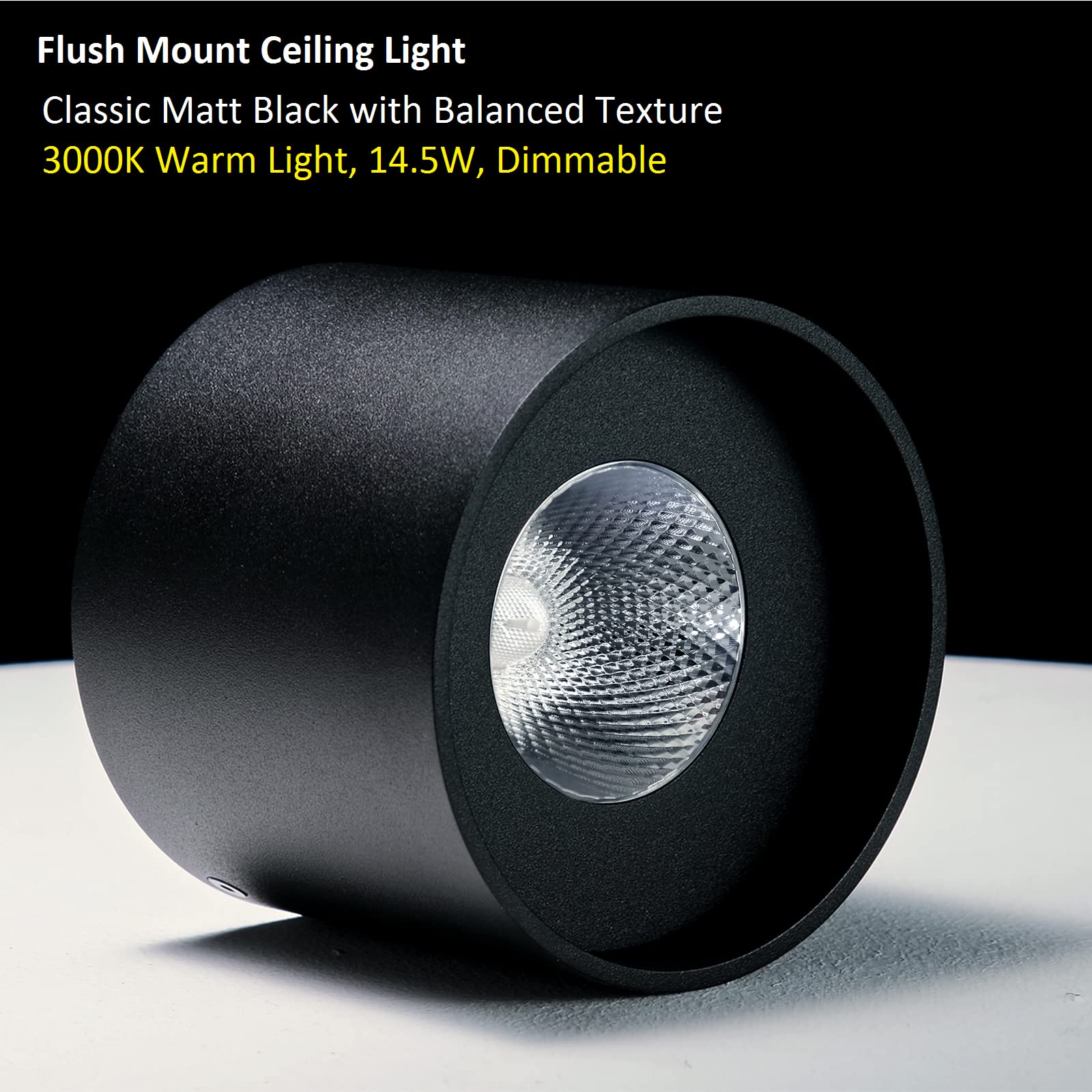 Ceiling Light Fixture, Flush Mount Ceiling Lights LED Dimmable Cylinder Ceiling Light Spot Light for Living Room Hallway Kitchen Dining Room Foyer 3000K 14.5W (Black)