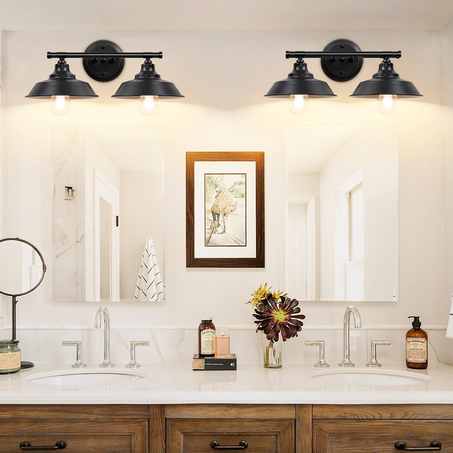 Farmhouse Bathroom Vanity Light Fixtures Black, Metal Bathroom Lights Over Mirror 2-Lights, Farmhouse Bathroom Light Fixtures, Black Vanity Light for Bathroom, Vanity, Mirror Cabinet